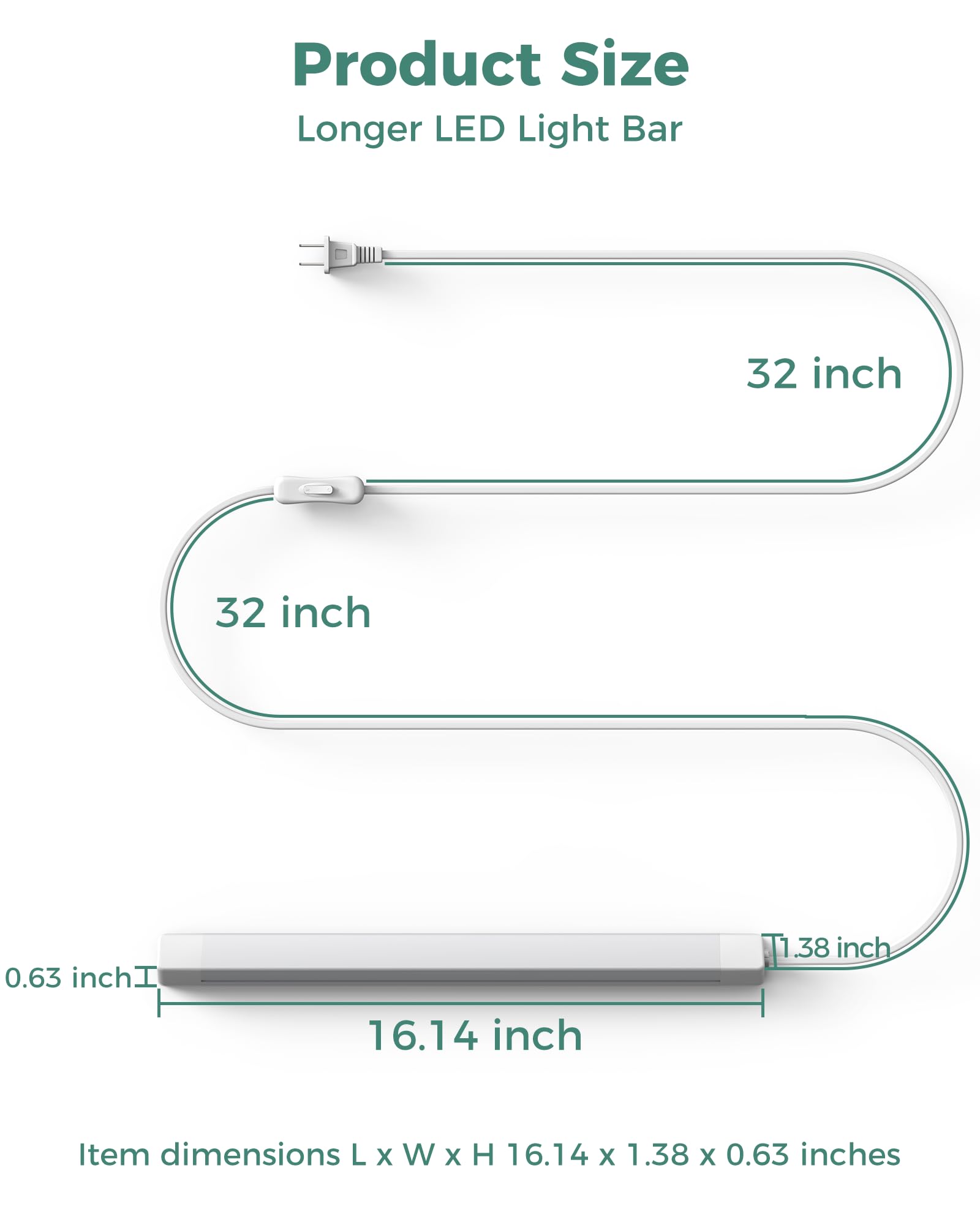 ASOKO Under Cabinet Lights - 16 Inch Warm White ETL Light Bar, 700LM Bright, Plug and Play with ON/Off Switch, Model UNO-LKF