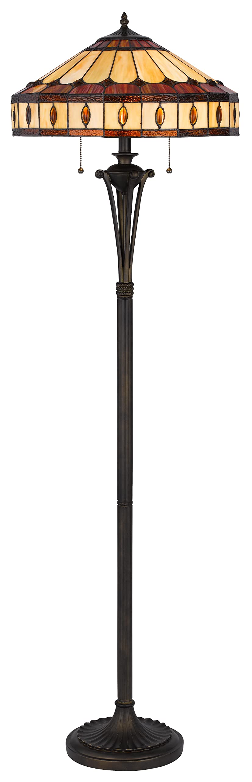 Cal 60W X 2 Antique Bronze Tiffany Floor Lamp - Elegant Metal Lighting For Home Decor