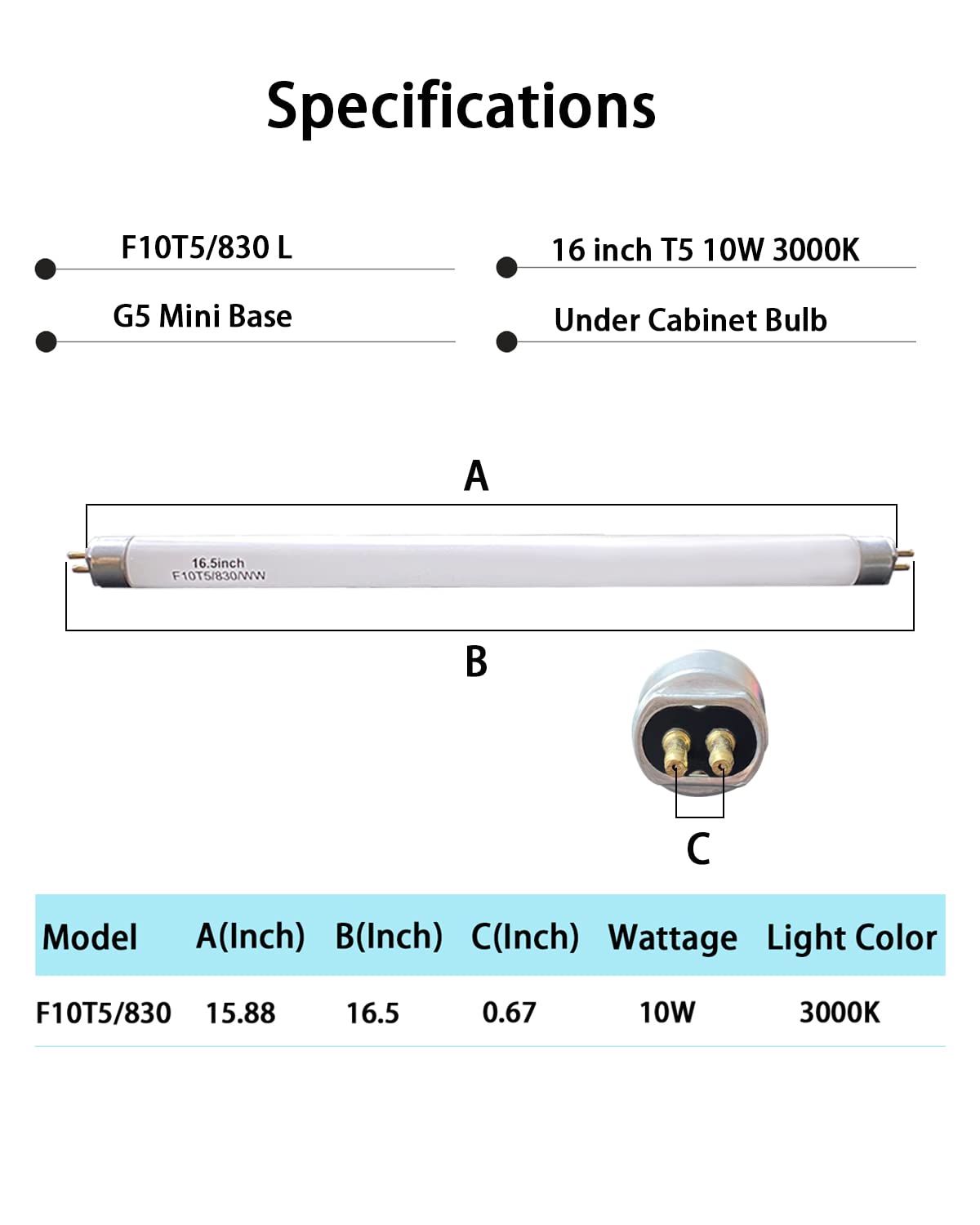 KosunRefill 3 Pack F10T5 830 L Glass Fluorescent Light Bulb 3000K Warm White G5 Bipin Base Replacement