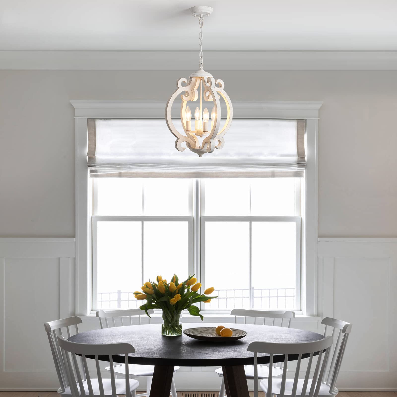ALISADABOY 4-Light Rustic White Wood Chandelier Pendant Lighting for Dining Room, Kitchen, Living Room, Entryway, Model: 417729f5-033d-4e33