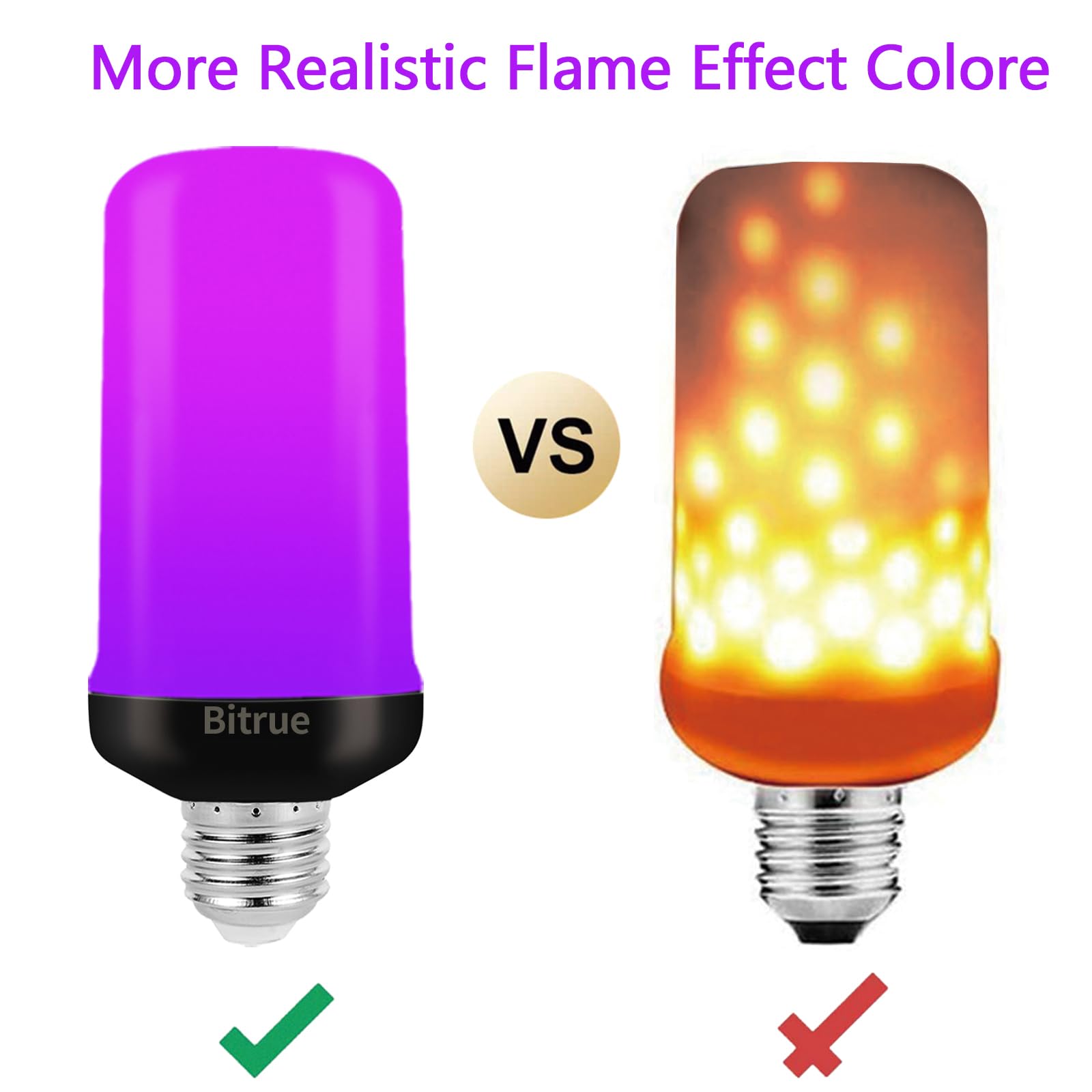 Bitrue Led Flame Bulbs, 4 Modes Purple Flame Effect Light Bulbs, E26 Base Fire Light Bulb With Gravity Sensor, Flickering Light