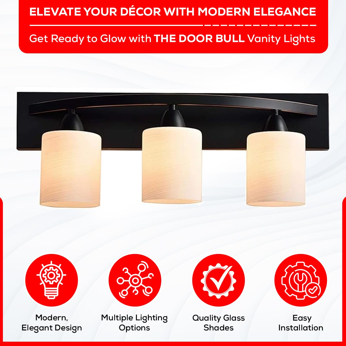 The Door Bull Bathroom Vanity Light Fixture, 3-Lights, Oil-Rubbed Bronze, Contemporary Design, Frosted Glass Shade, Model VNT-1000