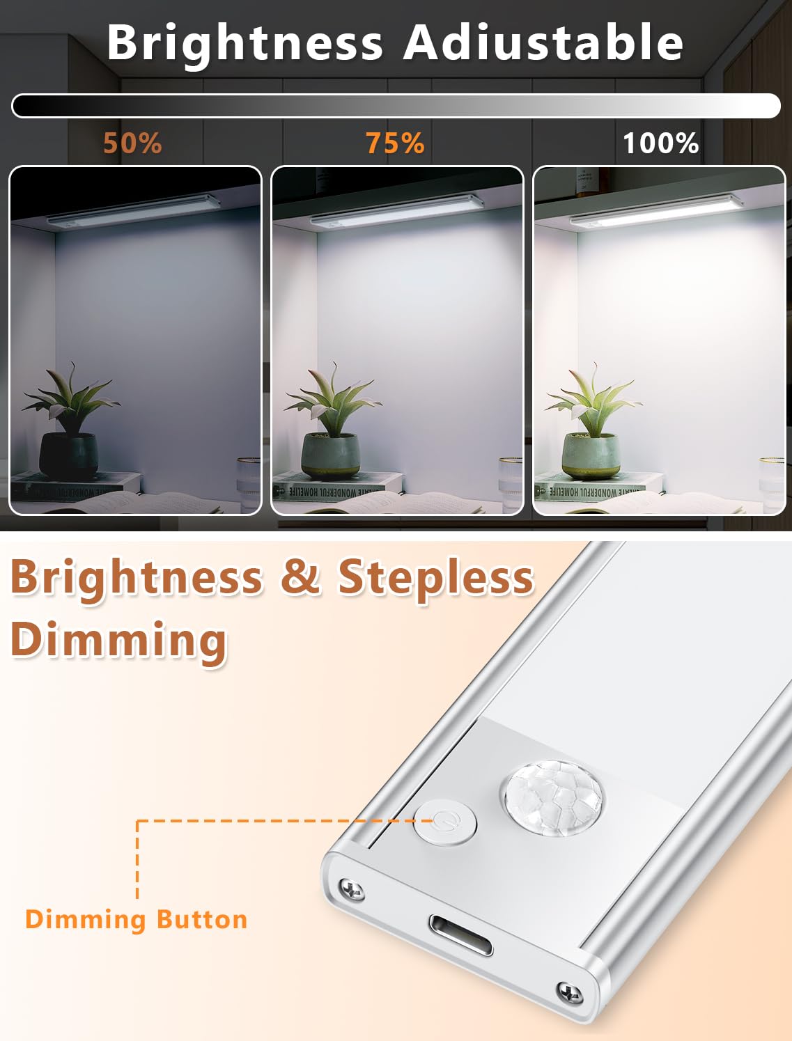 Vozuji Under Cabinet Rechargeable Lighting: Motion Sensor Dimmable Lights Indoor - Battery Operated Lights - Wireless Activated Closet Light Magnetic Led Light For Kitchen Home Bathroom Counter 3 Pack