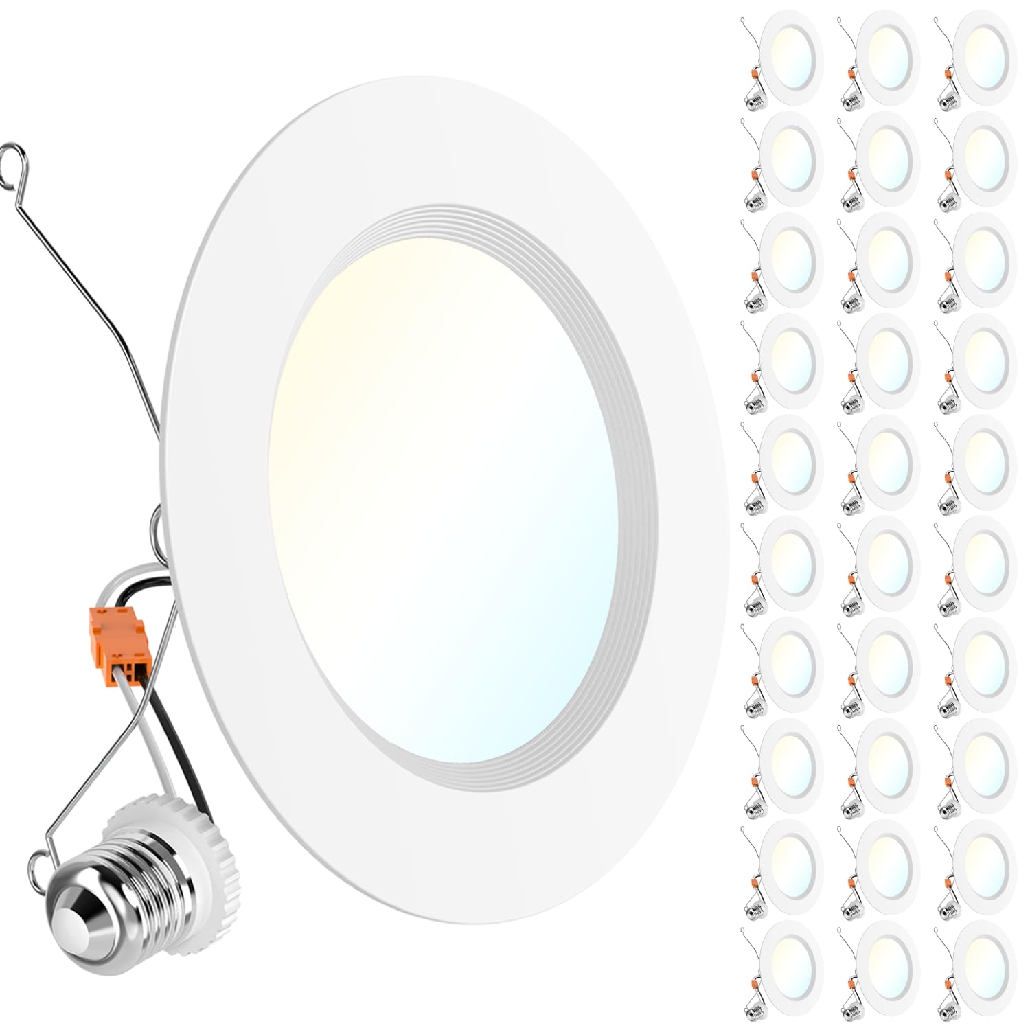 Sunco 30 Pack 6 Inch LED Recessed Light Retrofit, Can Lights for Ceiling, 1700 LM High Brightness, Selectable CCT 2700K/3000K/40