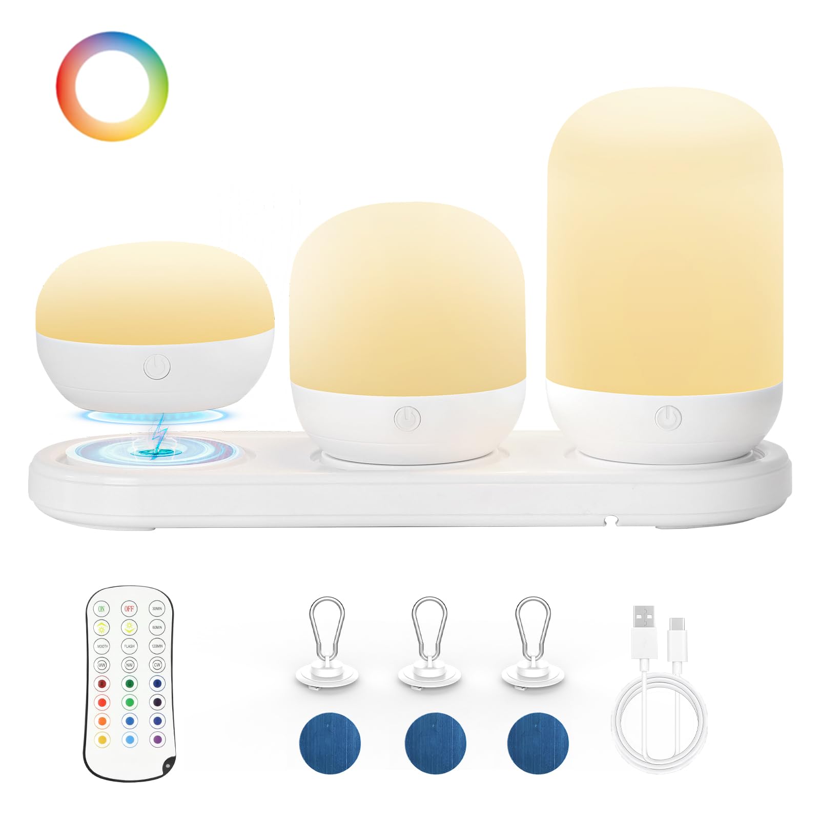 Benaep 3-in-1 Rechargeable Night Light - Dimmable, Remote Control, Set of 3, 17 Colors, ABS Material, Baby Night Light