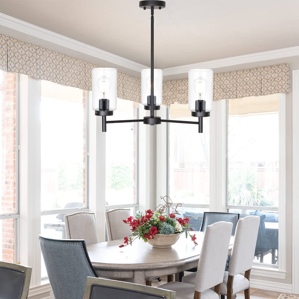 VINLUZ Farmhouse Chandelier Black 3 Light Metal Pendant Light Model 1810-3-11