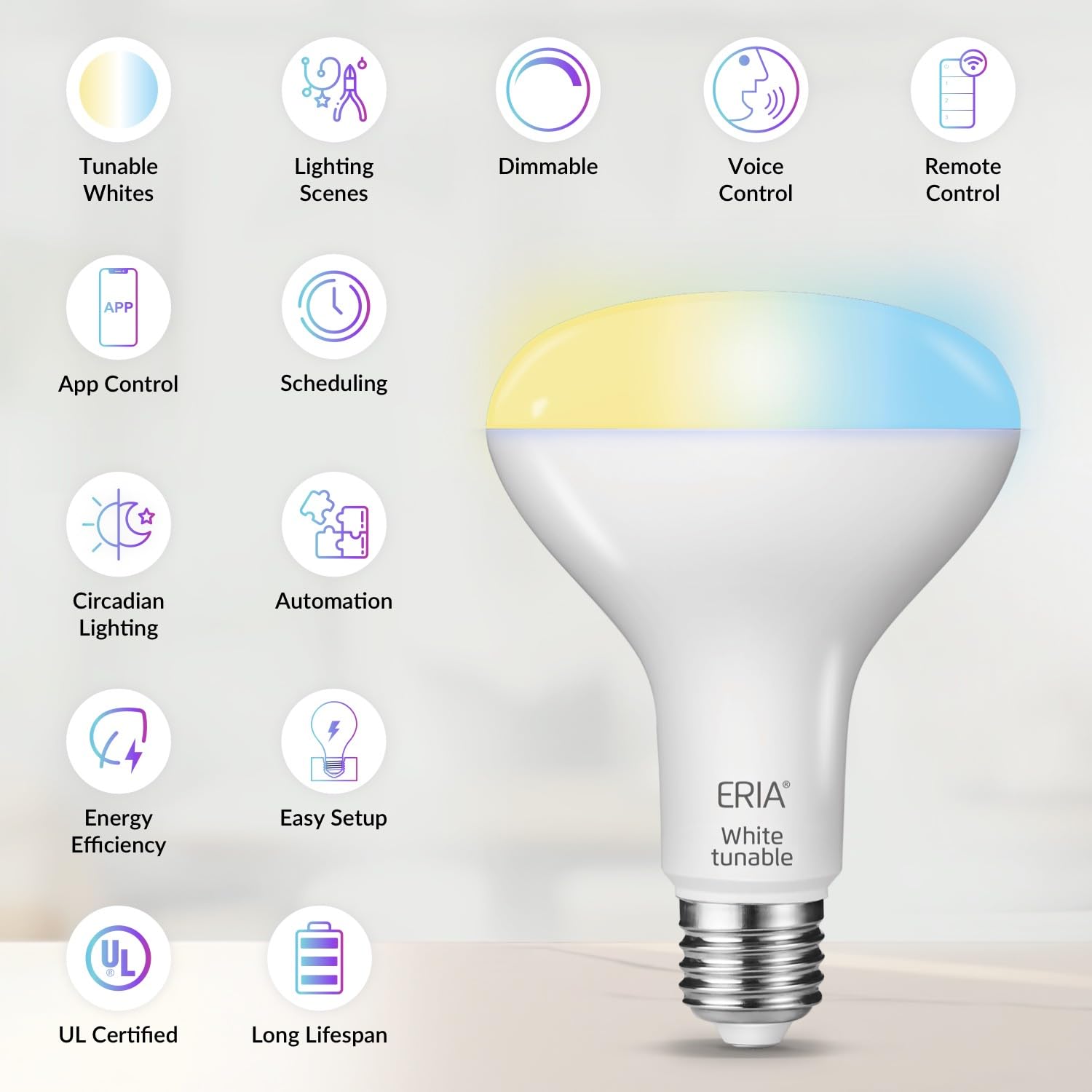 Eria Smart Light Bulbs, Br30 Zigbee Tunable White 800Lm 65W Equivalent, Works, Hue*, Smartthings, Ha, Amazon Echo (4Th Gen), Ale