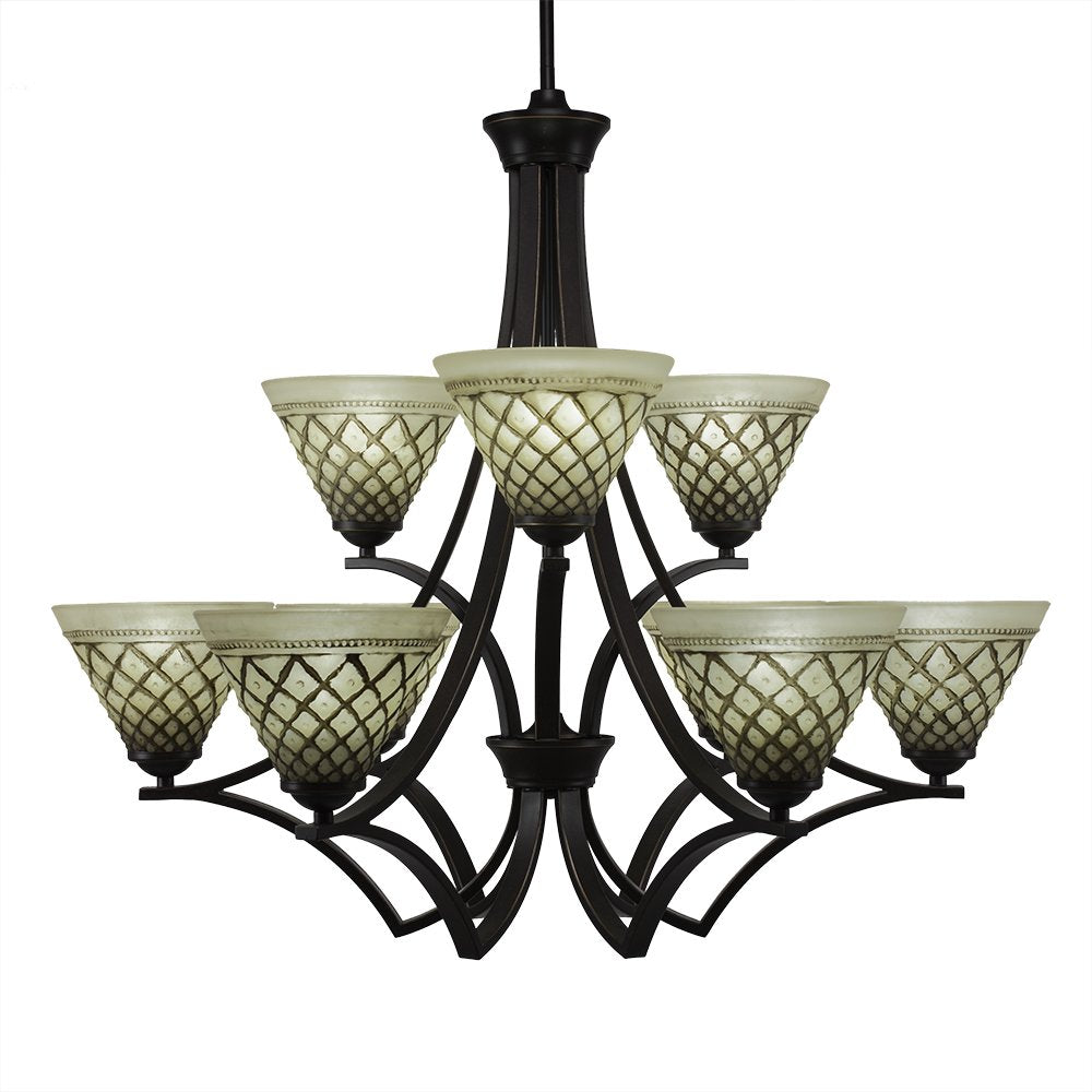 Toltec Lighting 569-DG-7185 Zilo 9 Light Chandelier Shown with 7&quot; Chocolate Icing Glass, 27.75&quot; x 27.75&quot; x 27.75&quot;, Dark Granite