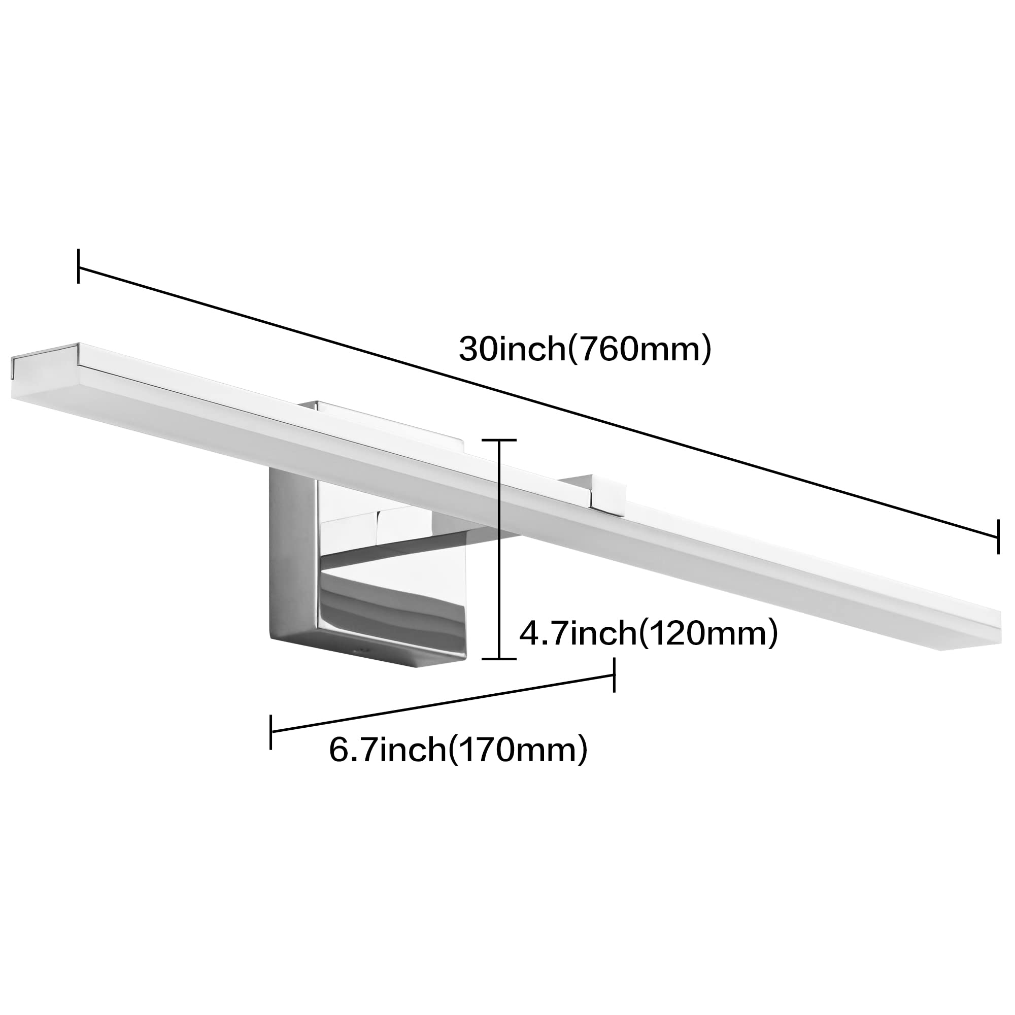 Zuzito 30&quot; Chrome Bathroom Vanity Lights - Modern Dimmable Wall Fixture For Over Mirror
