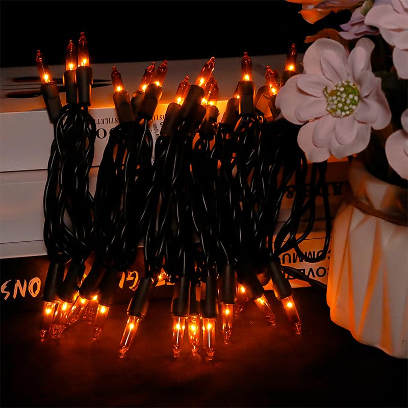 MULTI-SPARKING Halloween Lights - 35 Count Mini String Lights, 8.5ft Black Wire, Orange Glass Bulbs