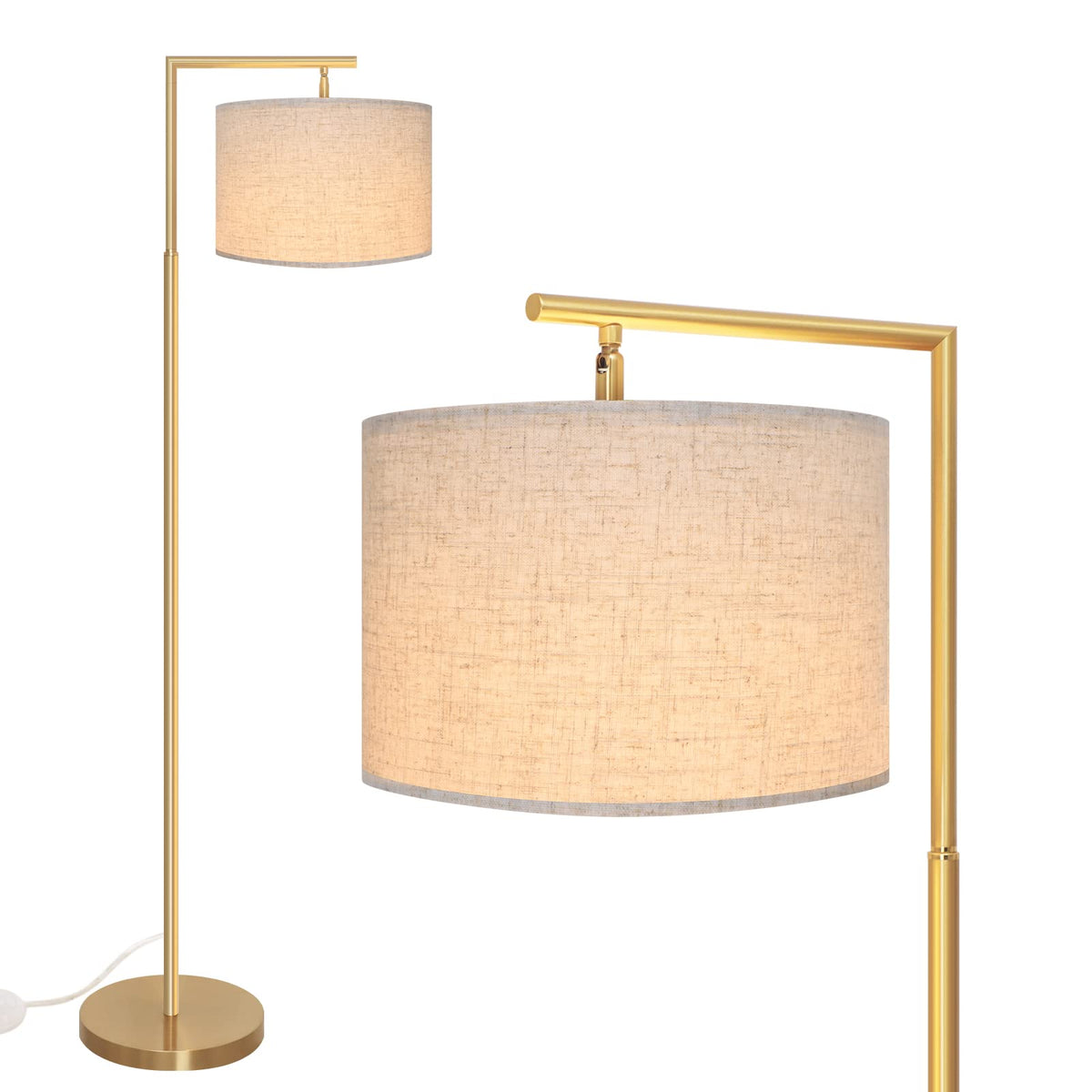 Faguangao Gold Floor Lamp, Mid Century Modern Floor Lamp, Brass Standing Lamp With Hanging Drum Shade For Living Room, Reading R