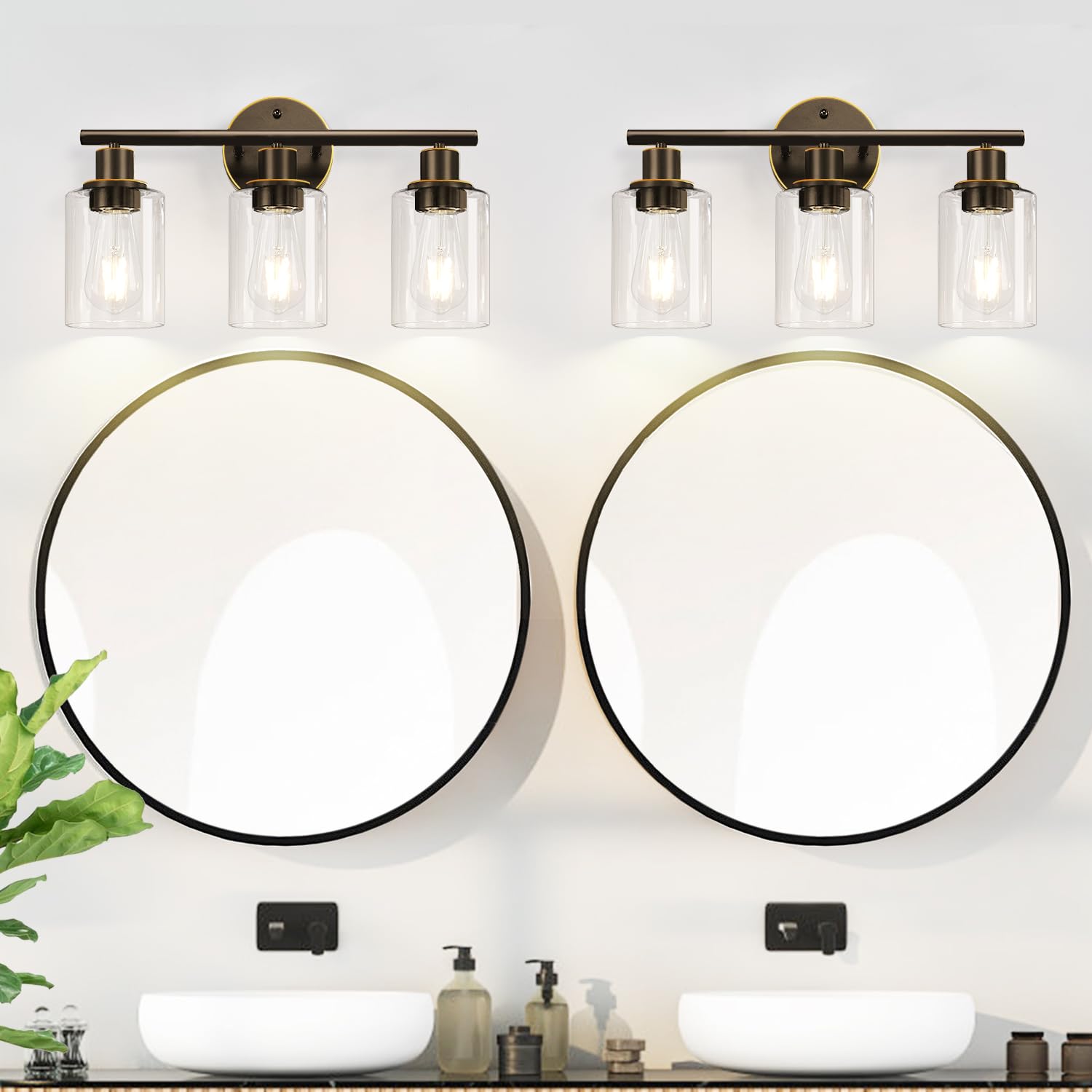 Zarbitta 3-Light Bathroom Vanity Light, Oil Rubbed Bronze With Clear Glass Shades