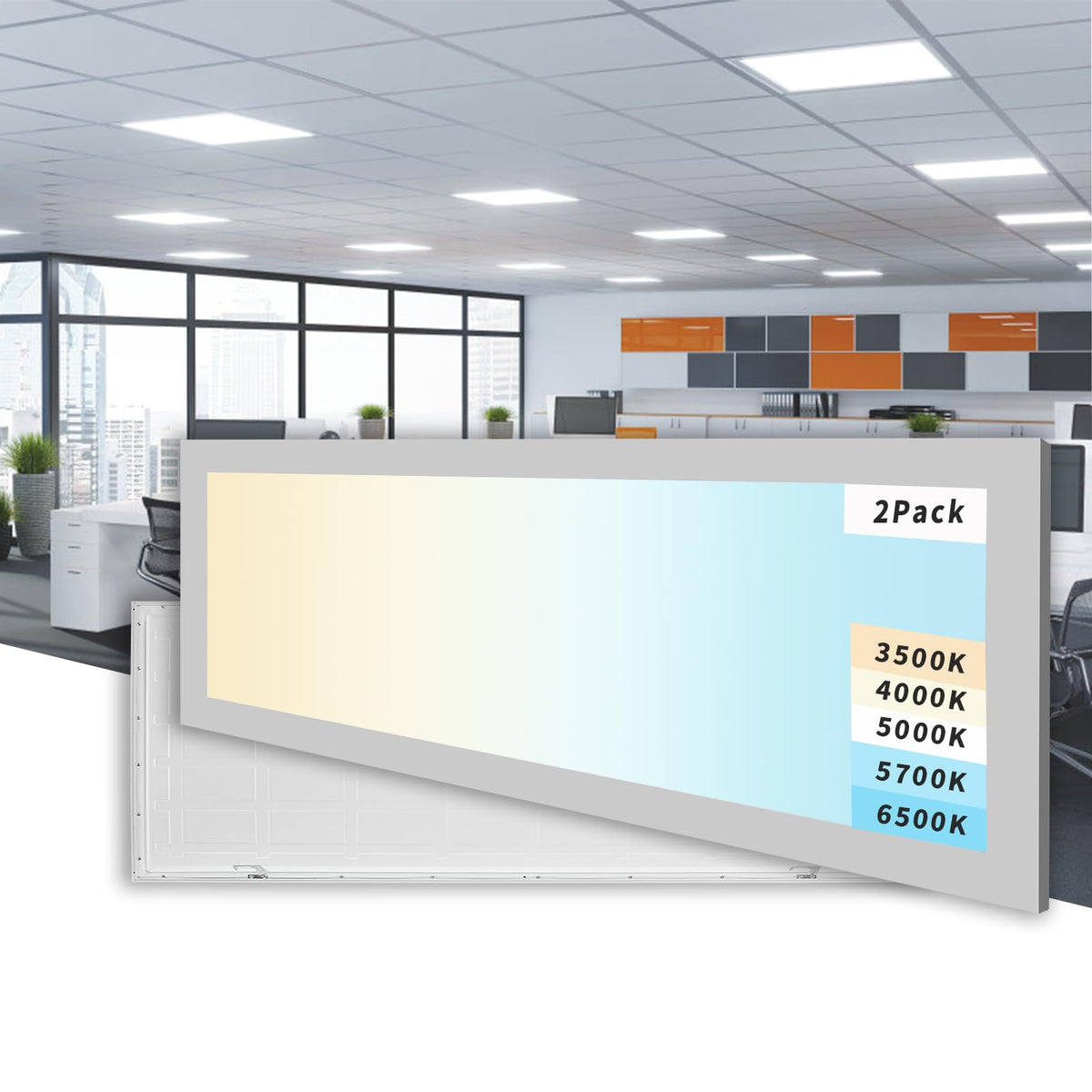 2 Pack 1x4 LED Flat Panel Lights, 5 CCT 5 Power Modes Adjustable LED Ceiling Light, 40W/5000LM Recessed Drop Ceiling Lights Fixt