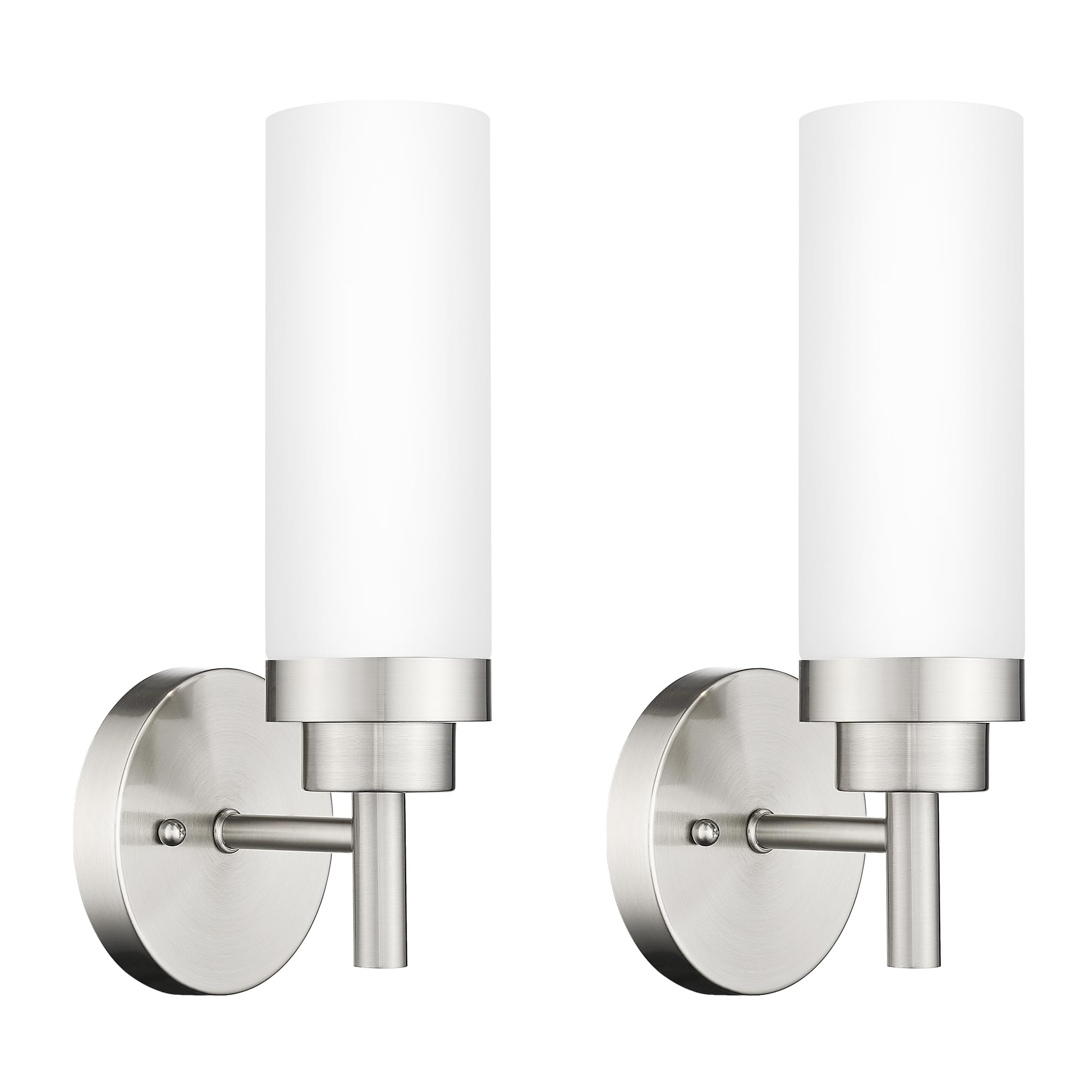 Emak Brushed Nickel Sconces Wall Lighting, Modern Vanity Lights With Milk Glass Shade, Wall Sconce For Bathroom, Bedroom, Living