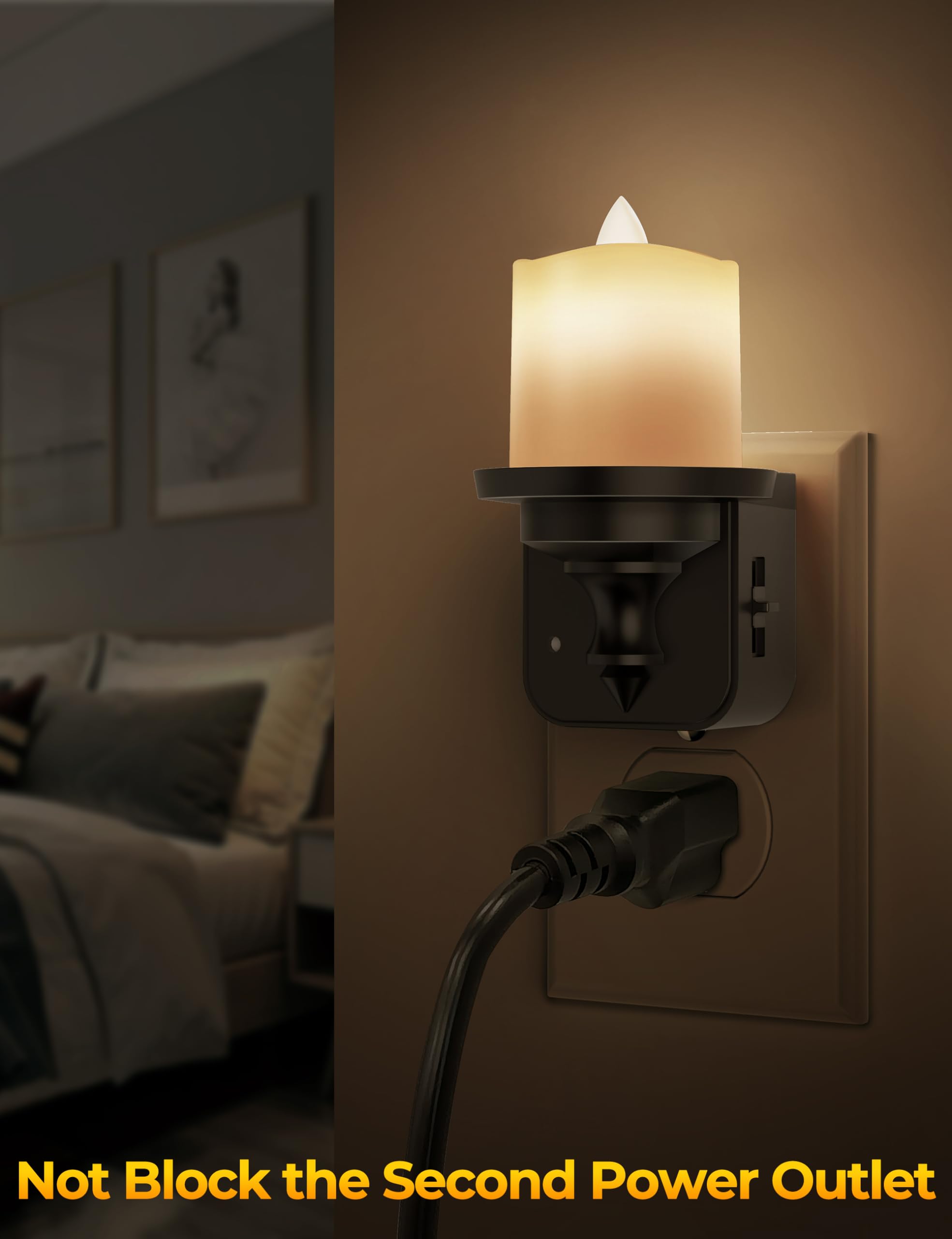 Briignite Flameless Candle Night Light 2 Pack, LED with Light Sensor, Dimmable 0-100LM, 3000K Soft White, Warm Color