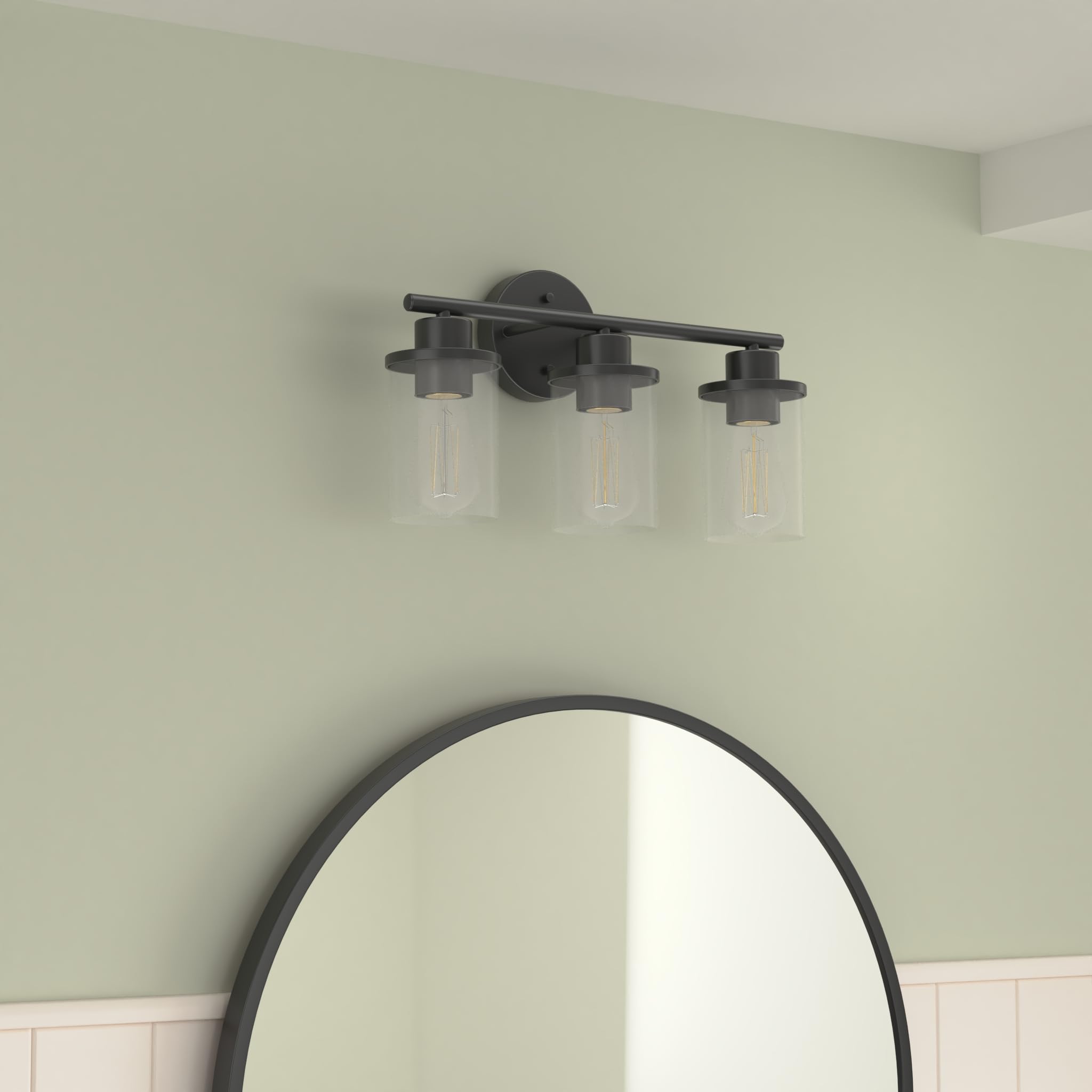 EDISHINE 3 Light Bathroom Vanity Light Fixtures, Matte Black Glass Shade, Model HHVL06C