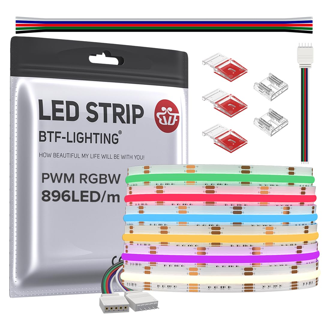 Btf-Lighting Fcob Cob Led Strip 16.4Ft Dc24V Rgbw 4000K High Density Flexible Light For Indoor Decoration