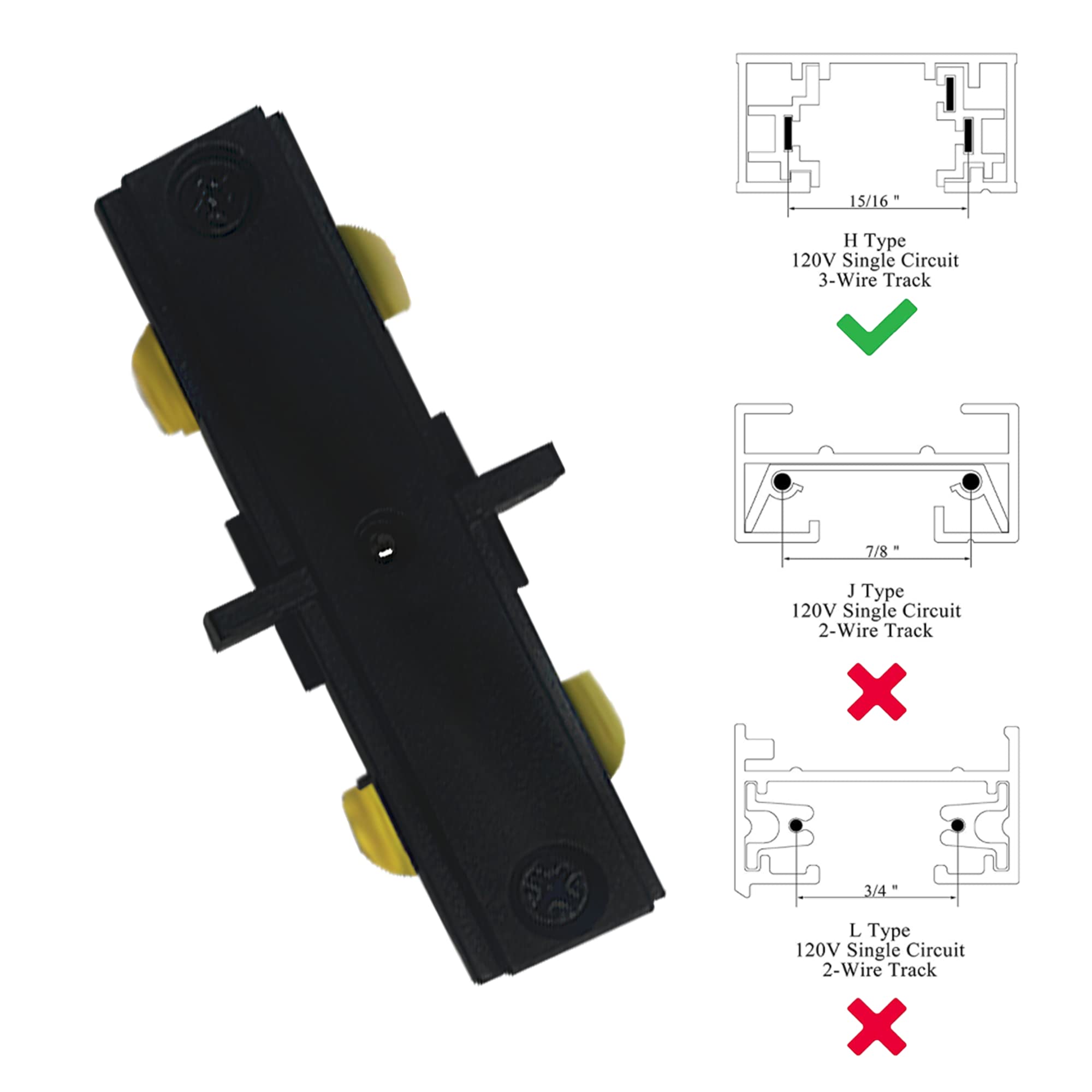Bravsekai H Type I Connector 3-Wire Track Lighting Kit - Black, 120V, for H Track System