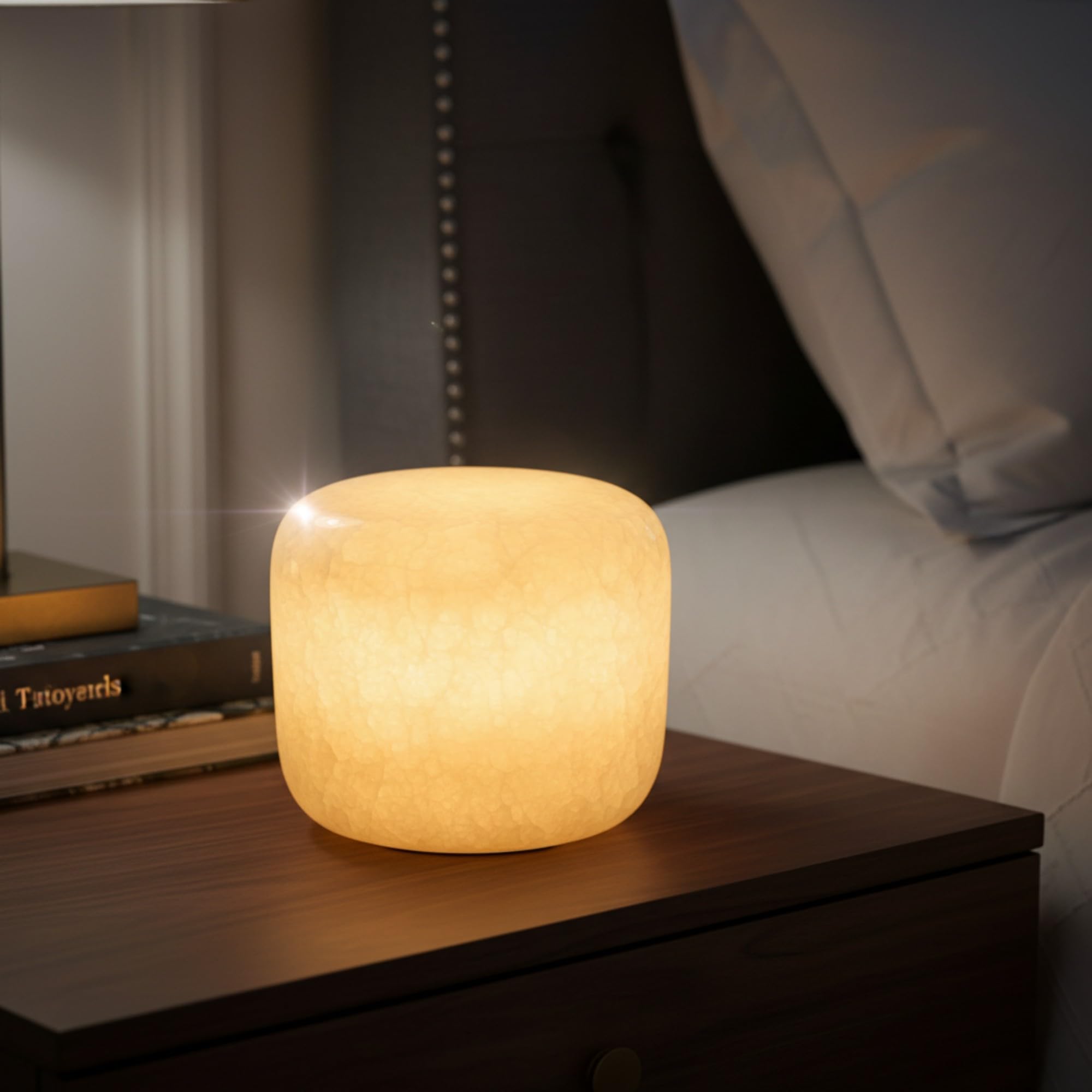 Marble Lamp Night Light Touch Bedside Table Lamp for Bedroom Type-C Rechargeable Small Desk Bedside Small Lamps Eye Caring Dimmable LED Ambient lamp (Peach Jade)