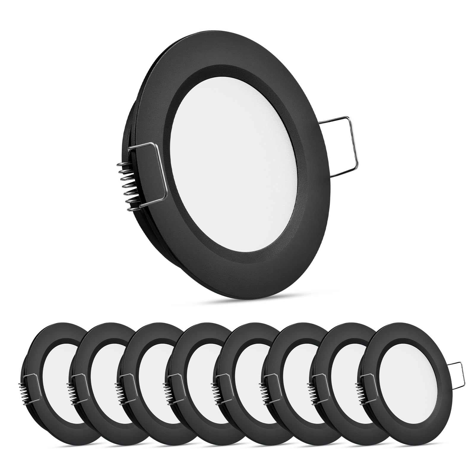 Obeaming 8 Pack 12 Volt Led Puck Light Rv Recessed Mount Ceiling Light 2.75?12V Down Light For Camper Van Truck Boat Interior Ceiling Kitchen Cabinet Lighting Cri 93 (Black/Cool White)