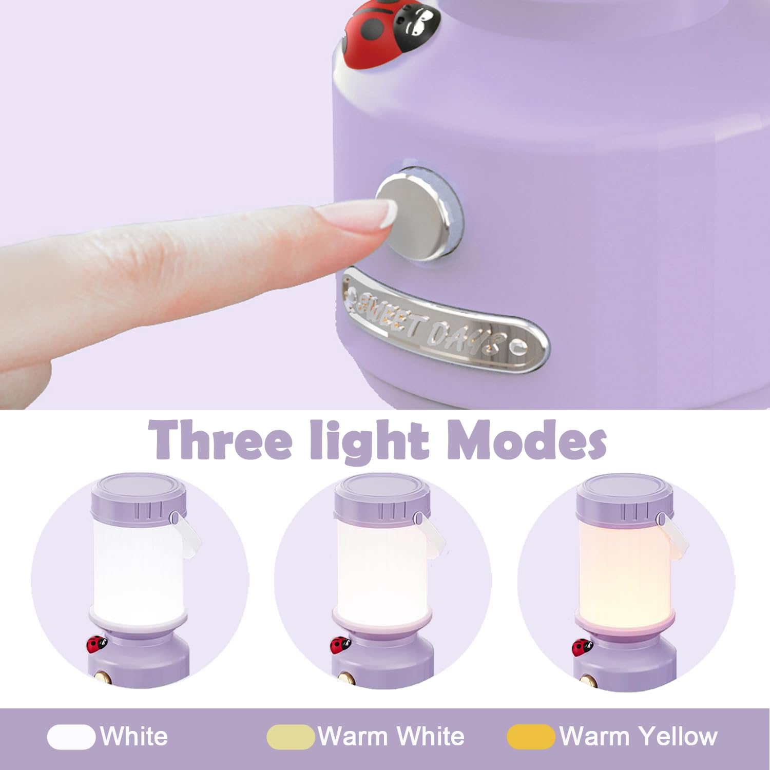 GDSZBYSM Rechargeable Purple Kids Lamp - Portable Night Light, Soft Light, ABS Material, Model PC-PP-01, Perfect for Indoor/Outdoor Use
