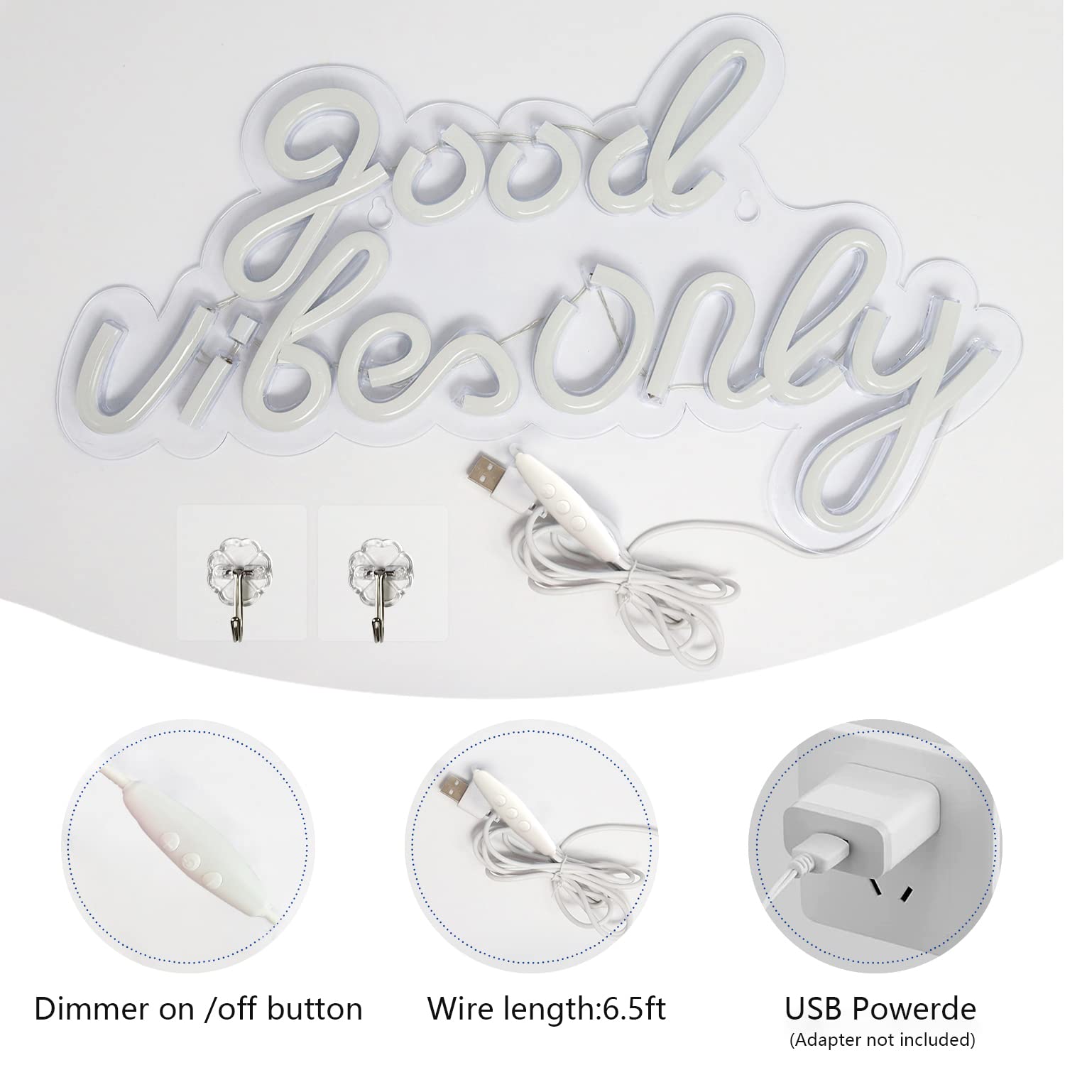 Jfllamp Good Vibes Only Neon Signs For Wall Decor Neon Lights For Bedroom Led Signs Suitable For Living Room Beer Bar Game Room Hotel Birthday Party Restaurant Christmas Led Art Wall Decorative Lights Unique Gift For Lover, 16.5*10 Inch(Pink)