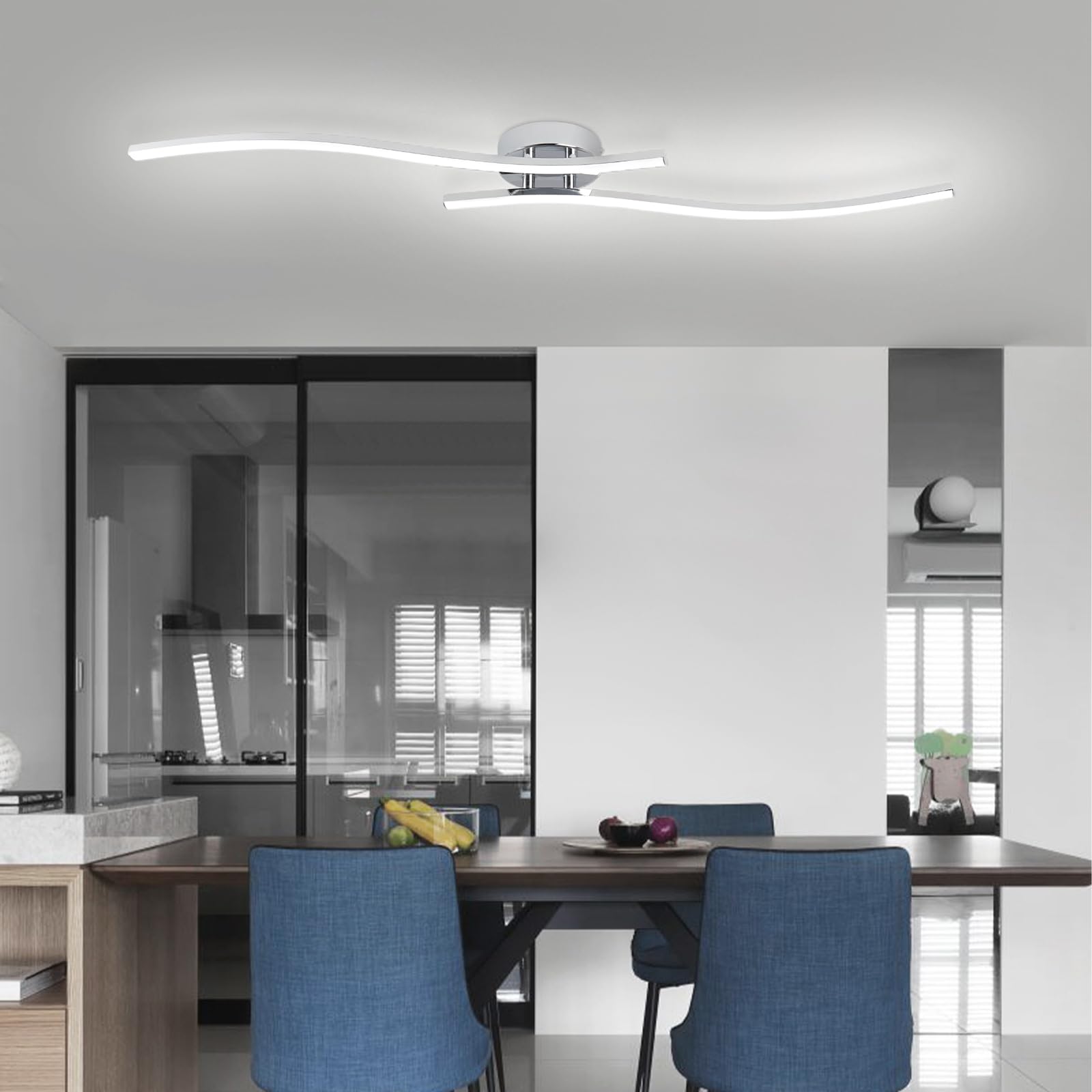 Hlilceh 28W Chrome Linear Ceiling Light Modern Led Ceiling Light Fixture 6000K Aluminum 39.37Inch Long Ceiling Lamp For Hallway,