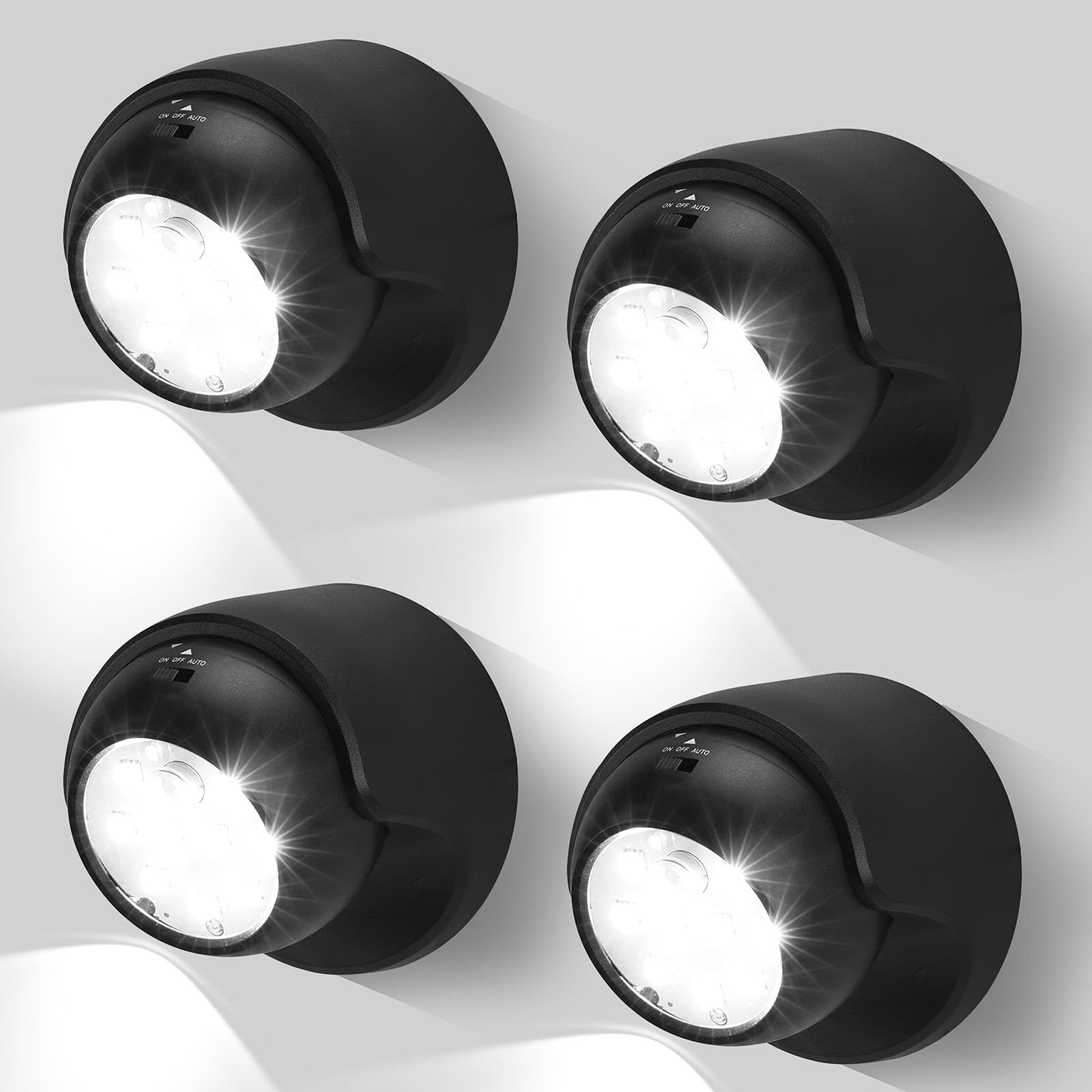 LemonBest Motion Sensor Outdoor Lights - Battery Operated Wireless Spotlight - 4 Pack - Black - Model 4563384
