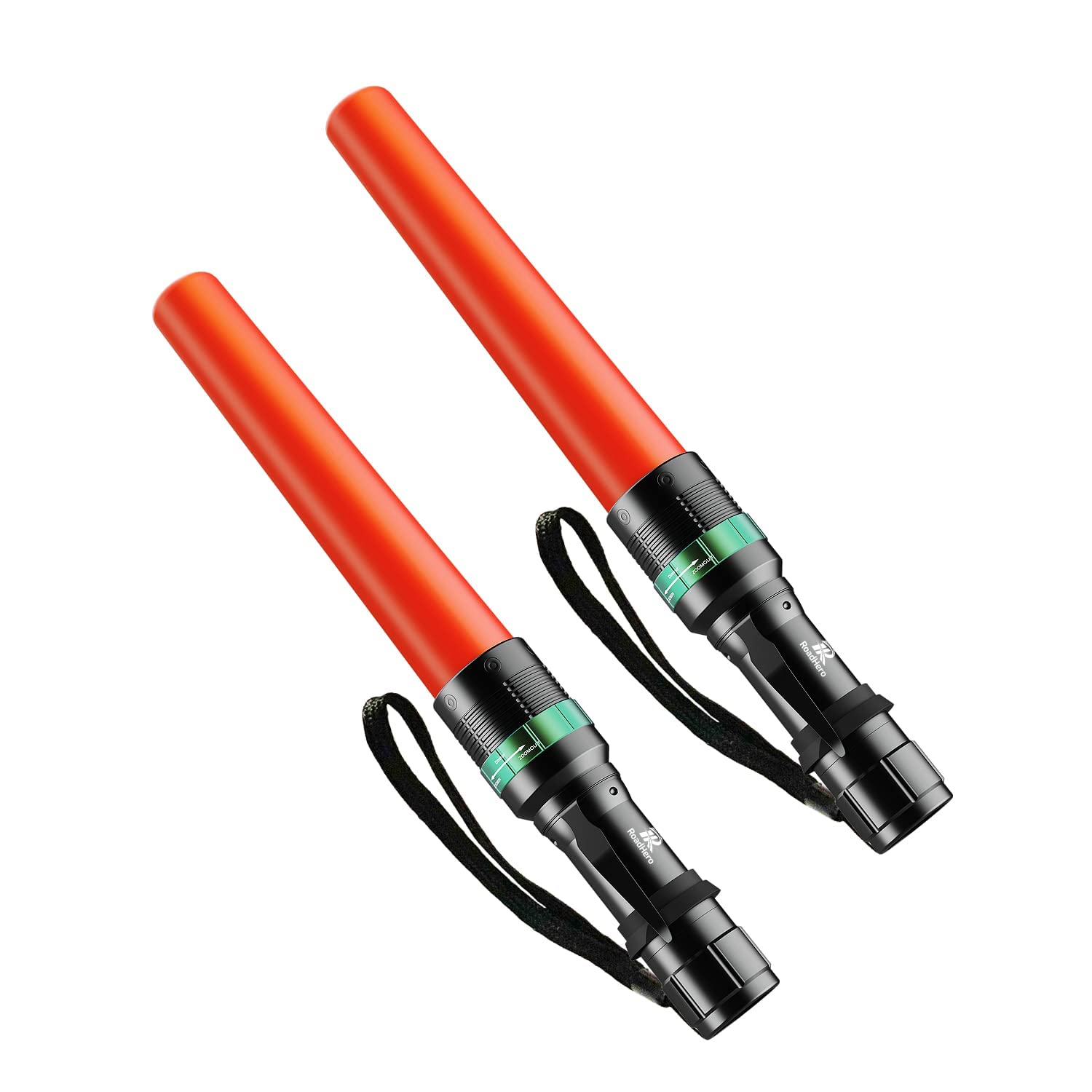 RoadHero Traffic Control Baton - 11 Inch LED Safety Wands, 2 Pack, Orange, 5 Flashing Modes, Aluminum Construction