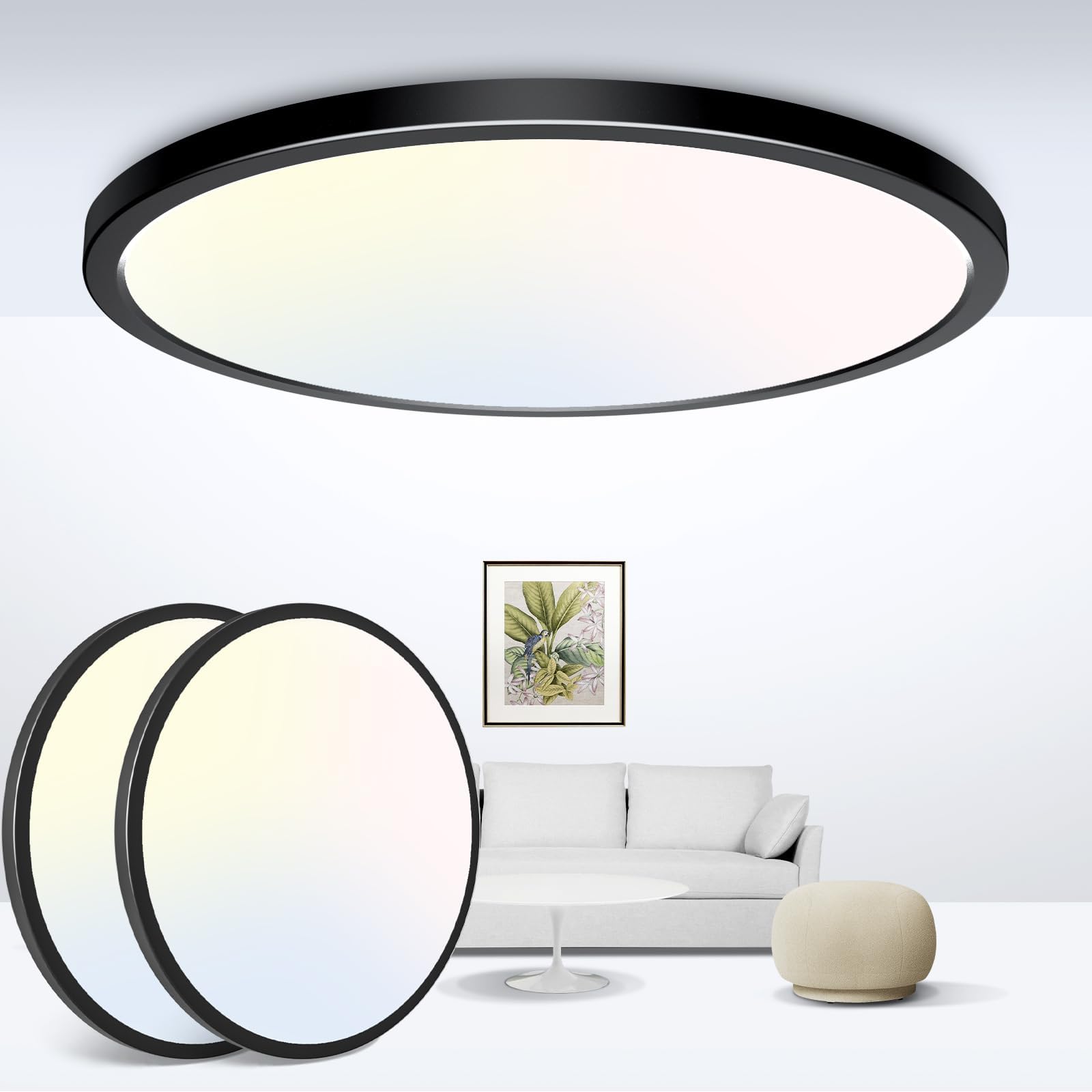 zemty Black Ceiling Light 9 Inch,24W 2400lm Bright LED Flush Mount Light Fixture 3000K/4500K/6000K Adjustable,Thin Flat Ceiling 