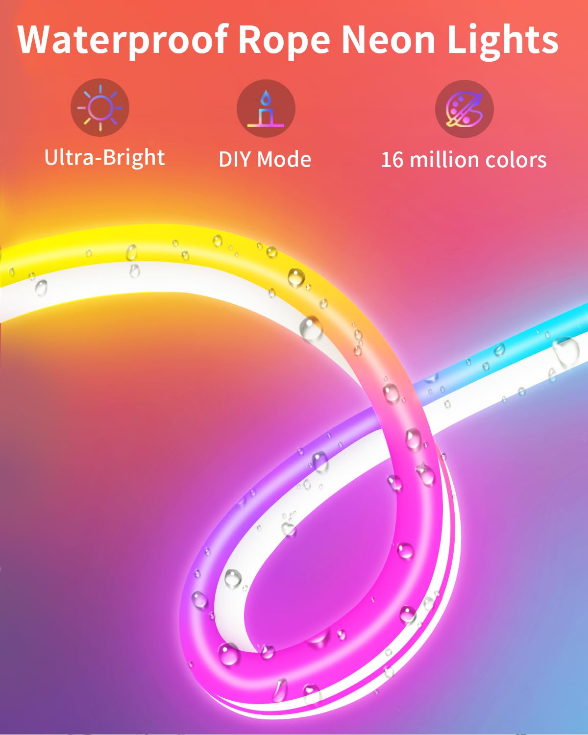 Odcolour 16.5Ft Neon Rope Rgb Lights, Ip68 Waterproof Flexible Neon Lights, Led Strip Lights For Bedroom, Room Decor For Christm