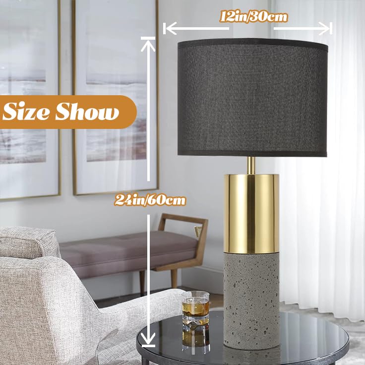 Momyofdy 24&quot; Black Gold Touch Control Table Lamp Set Of 2, Dimmable Concrete Modern Design