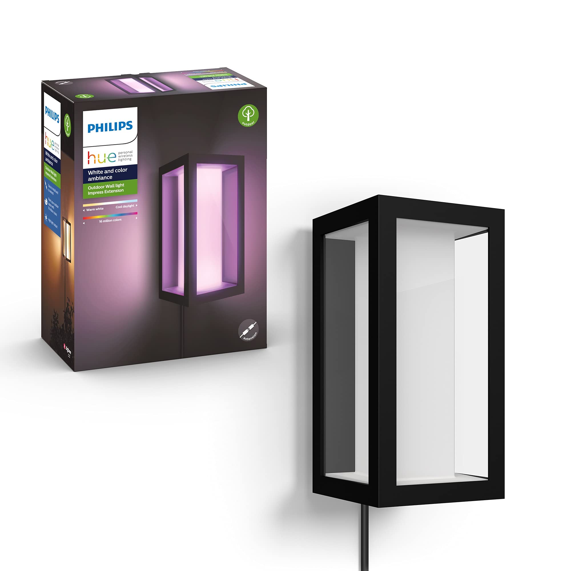 Philips Hue Impress Outdoor Smart Wall Light, Black - 16W, White and Color Ambiance LED Light - 1 Pack - Requires Hue Bridge and
