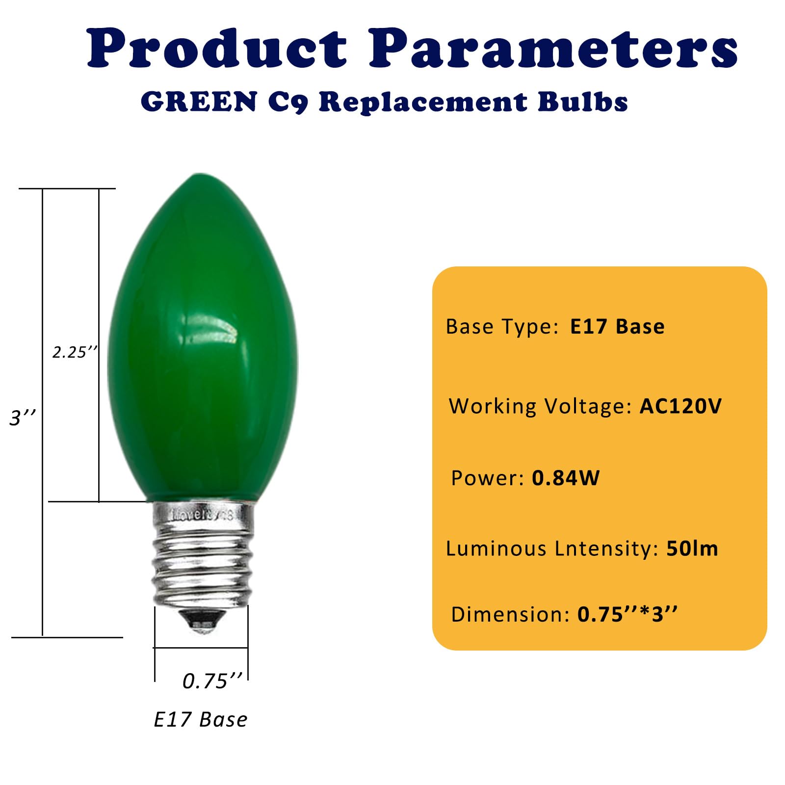 Hedcinlt 25 Pack Green C9 Led Bulbs, C9 Replacement Bulbs For Christmas Tree Lights Patio String Lights Outdoor Indoor, E17/C9 I