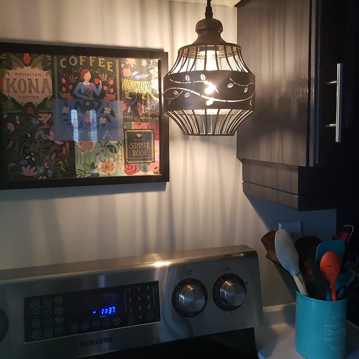 Ylong-Zs 16Ft Plug In Pendant Light, Metal Swag Ceiling Lamp, Dark Bronze, Dimmer Switch