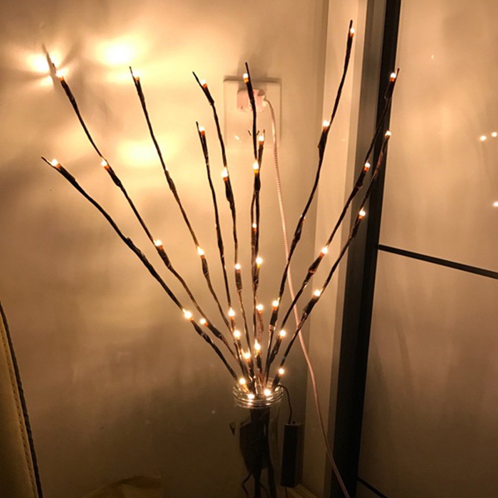 3 Pack Warm White Lighted Branches 60 LED Twig Lights Lighted Plants Artificial Twinkle Willow Branch Lamp Home Fairy Light Up B