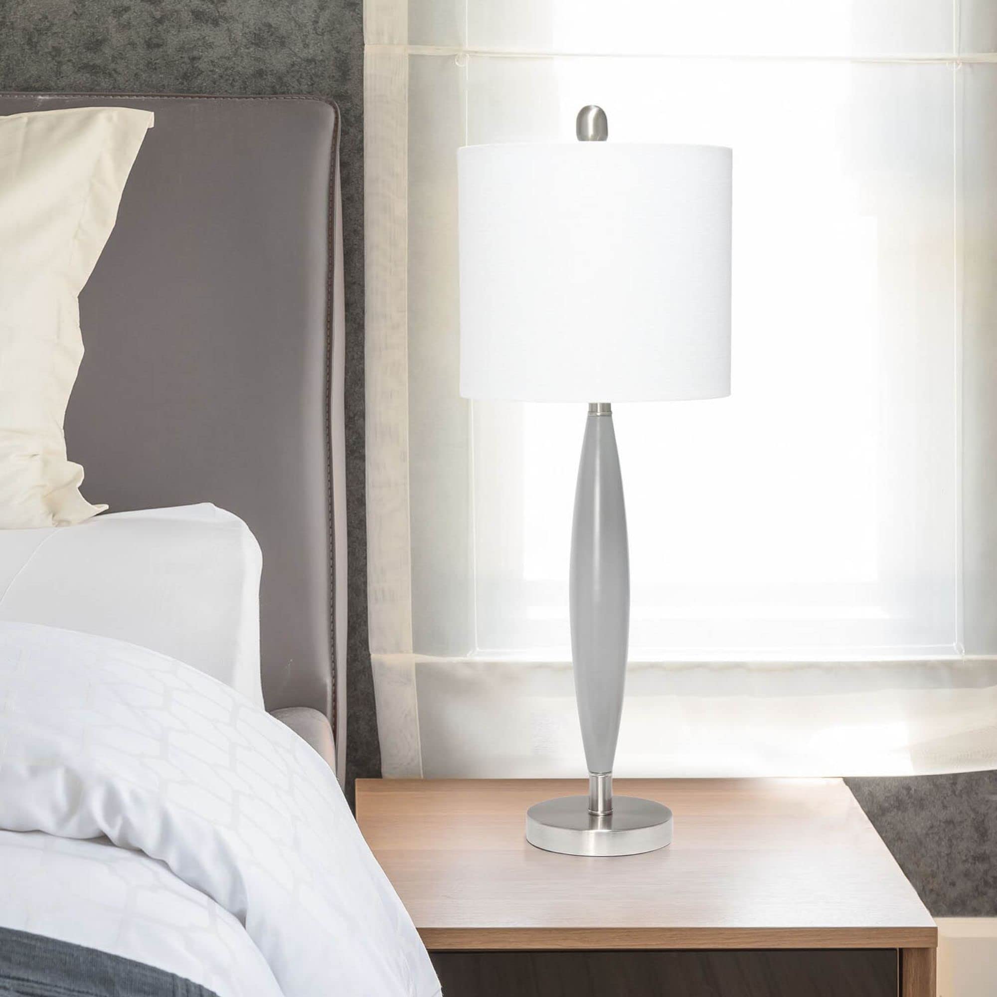 Lalia Home Contemporary Stylus Table Lamp With White Fabric Shade - Gray