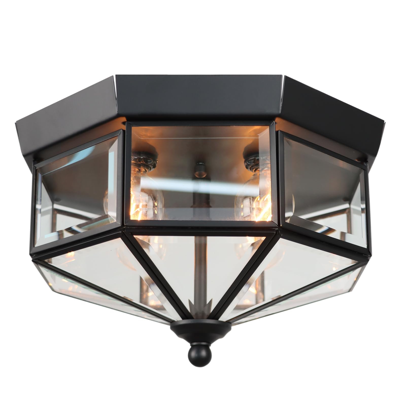 Flush Mount Outdoor Ceiling Light Fixture  4 Light Exterior Porch Ceiling Lights With Clear Glass  Black Farmhouse Lighting For Indoor Hallway Kitchen Stairway (E12 Base)