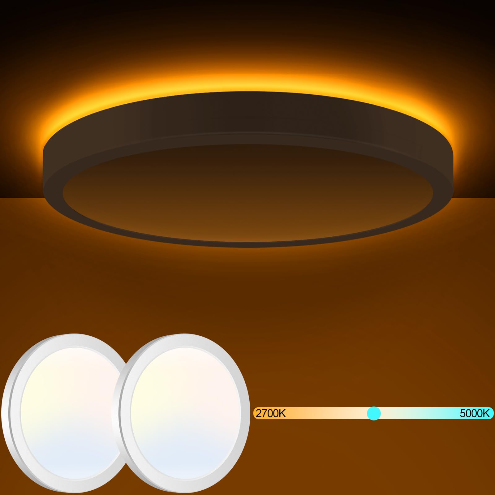 2PACK Flush Mount Ceiling Light Fixtures with Night Light - 3000K-4000K-6500K Flat led Lights for Room Ceiling,Ultra Thin Round 