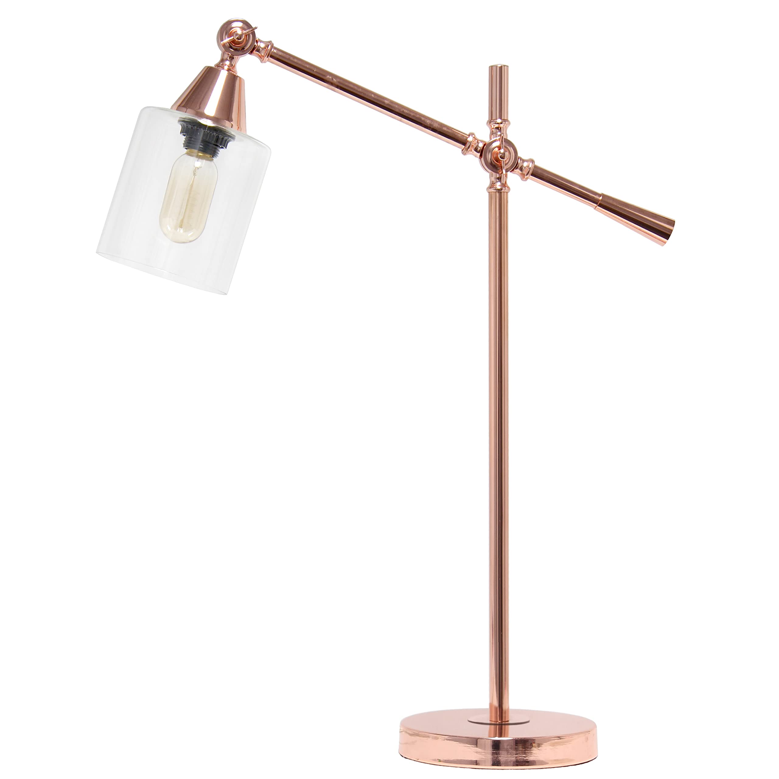 Elegant Designs Ld1030-Rgd 28&quot; Industrial Tilting Arm Modern Table Desk Lamp, Rose Gold