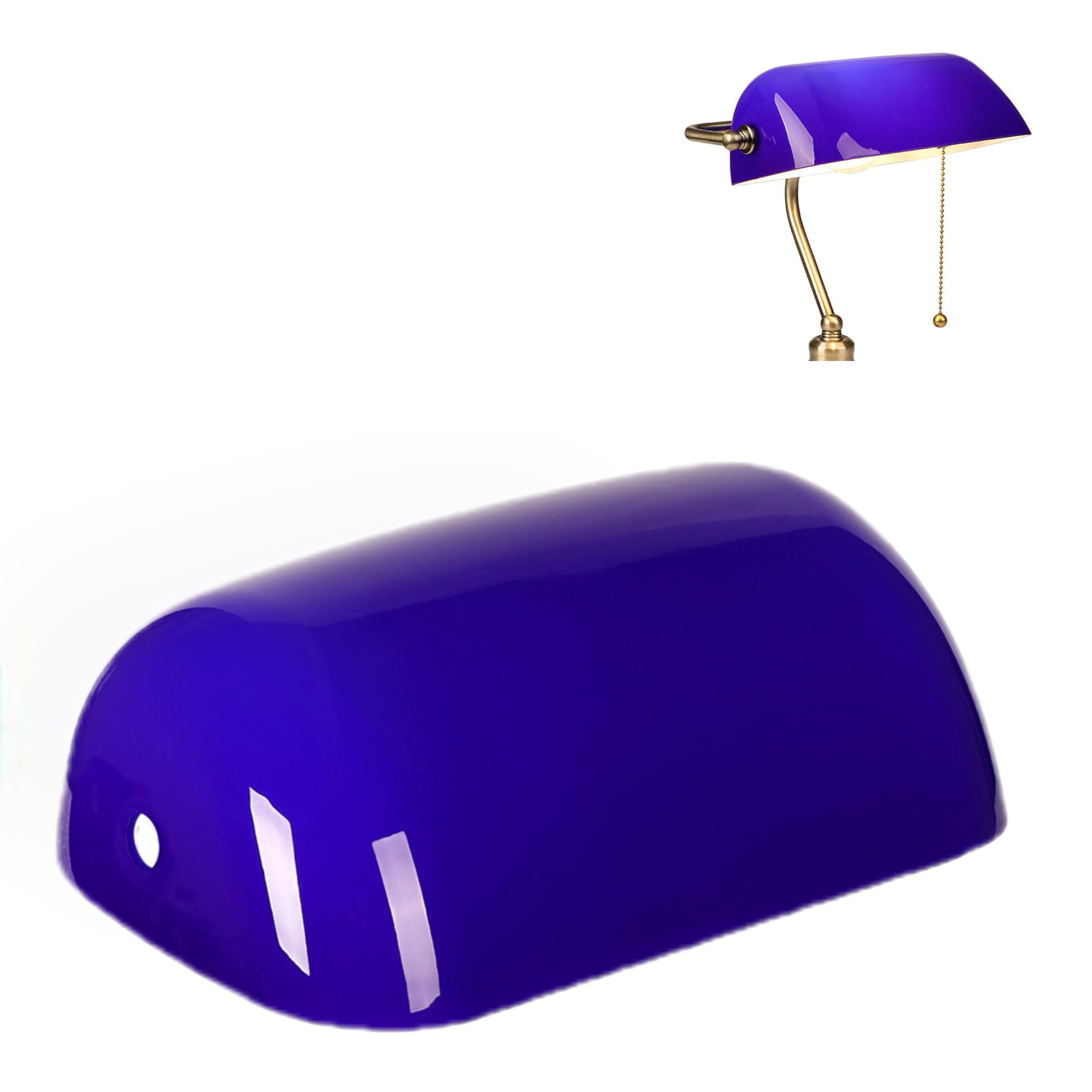 FIRVRE Blue Glass Bankers Lamp Shade Replacement Cover Lamp Shades for Table Lamps Desk Lamp Blue Glass Cover(8.85 IN  L 5.11 IN