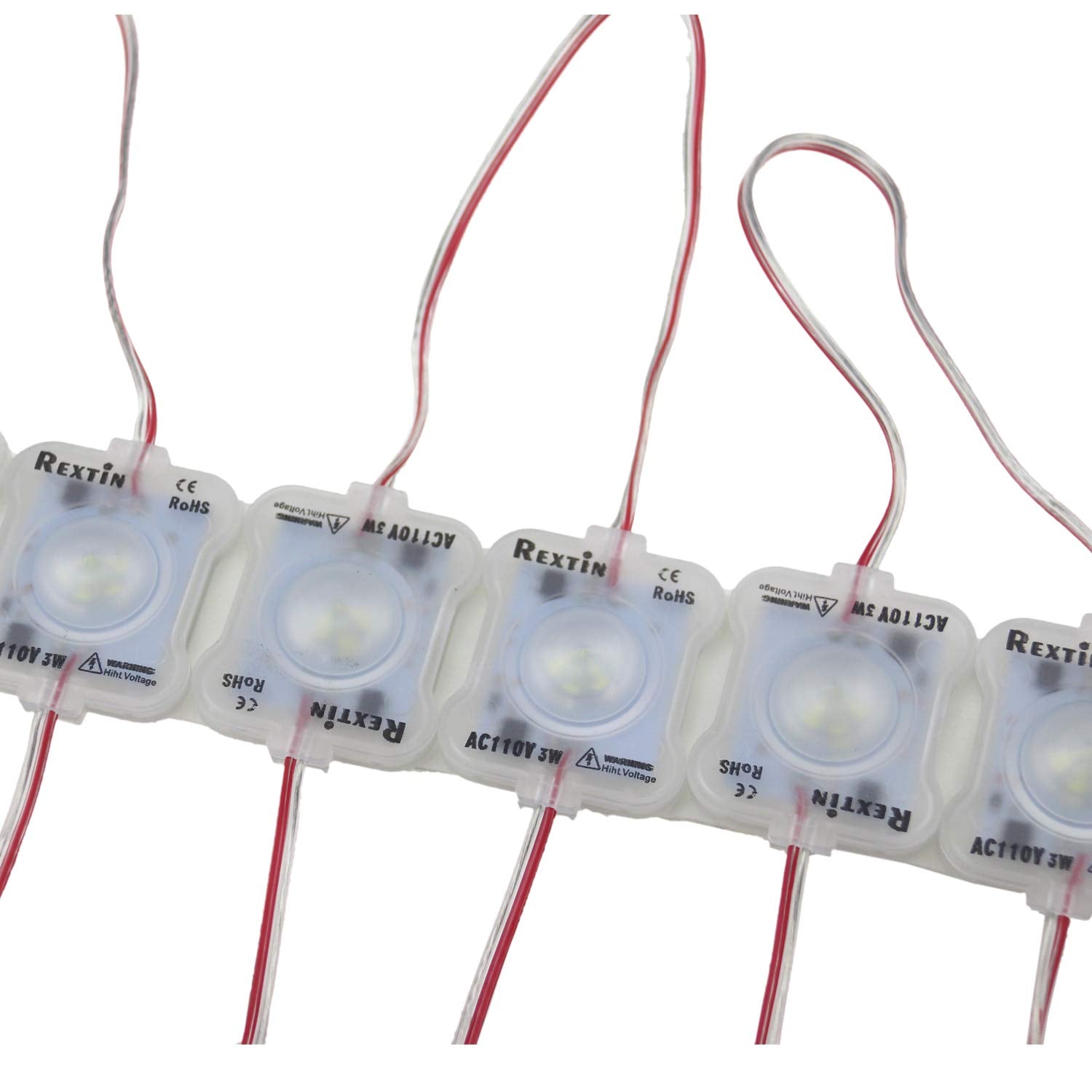 Rextin Super Bright 110V 100Pcs New Model 2835 6 Led Module 3W Per Module Waterproof Decorative Light For Letter Sign Advertising Signs With Tape Adhesive Backside (White)