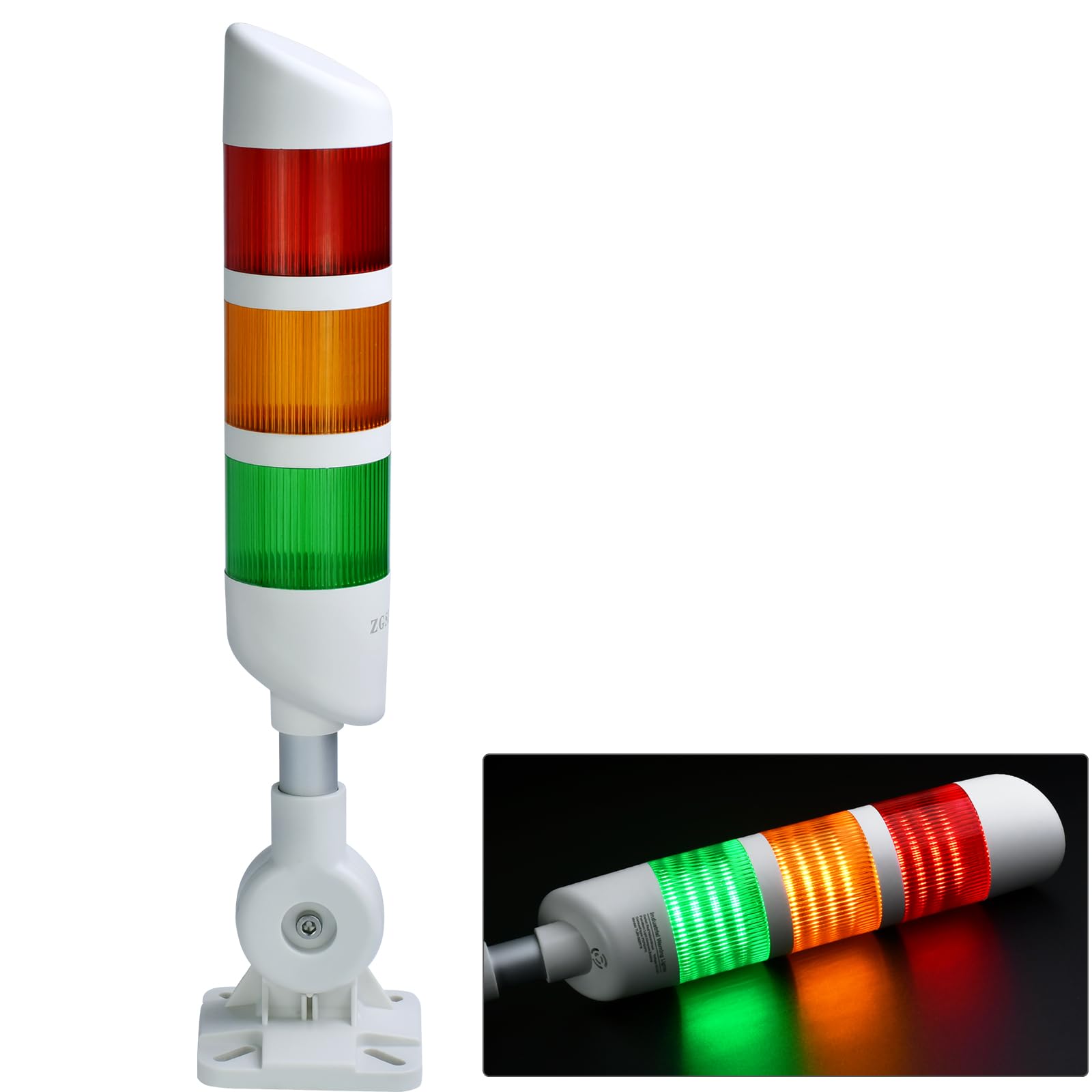 ZGSZJHF 12V Signal Tower Stack Lights 3-Layer Led Industrial Warning Lights, Column Tower Lamp with Rotatable Base Steady 12V DC