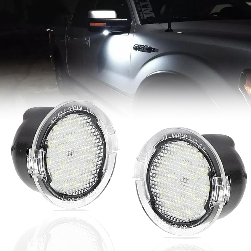 VANKUB LED Side Mirror Puddle Lights for Fo-rd F150 Explorer Edge Expedition Flex Fusion Taurus X  6000K Mirror LED Lamps F150 Accessories  2 PCS (White)