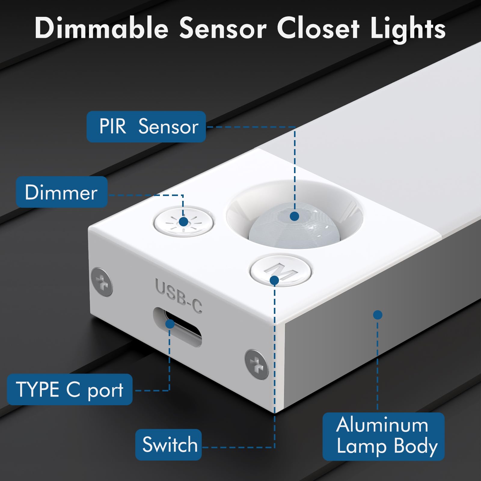 KEPLUG Under Cabinet Lights, 14.5" Dimmable Motion Sensor, 63 LEDs, Rechargeable Battery, White, Model GLS-C013 L