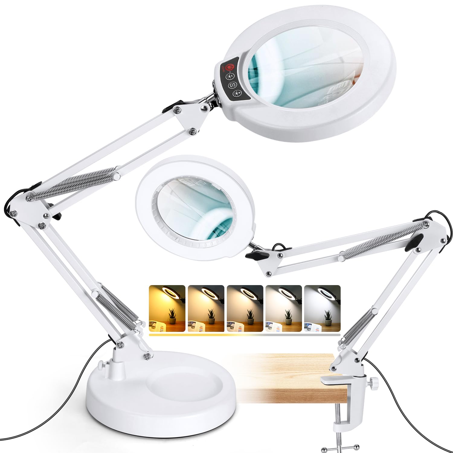 10X Magnifying Glass With Light And Stand, 2-In-1 Desk Lamp & Clamp Light, 5 Color Modes, Brightness Stepless Dimmable Led Light
