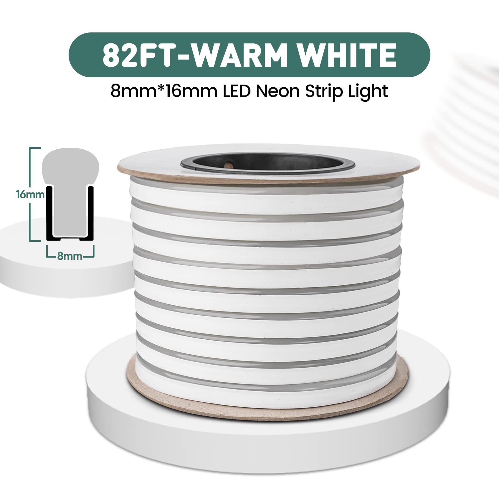 Gzbtech Flexible Led Neon Rope Lights 82Ft Ac 110-120V Waterproof Strip Light  120 Leds/M Cuttable Connectable Neon Lighting For Indoor Outdoor Home Decor/Commercial Building Use-Warm White 25M