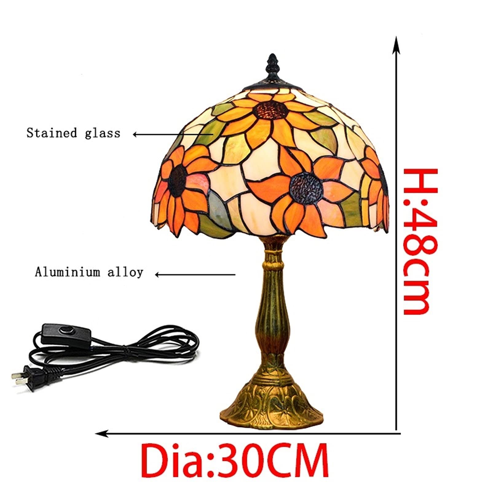 Blivuself Tiffany Lamp Stained Glass Lamp Sunflower Yellow Bedroom Table Lamp Reading Desk Light For Bedside Living Room Office