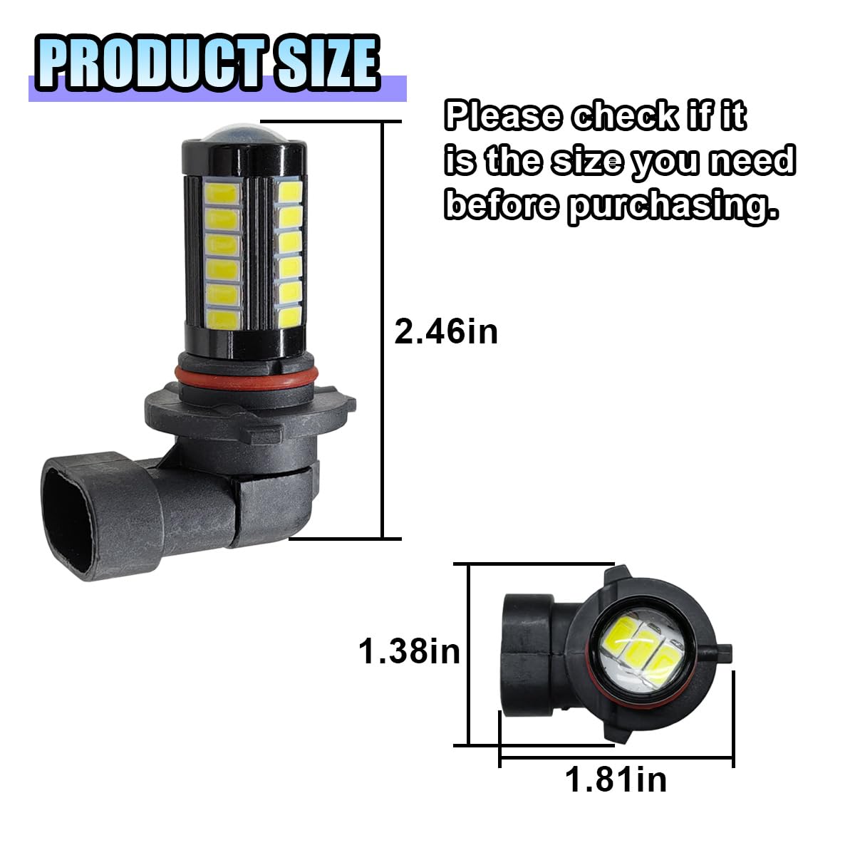 Lhdos 9006 Car Led Fog Light Bulbs - 1500 Lumen 5630 33-Smd, 6500K White, Plug And Play Anti-Fog Lights For Cars