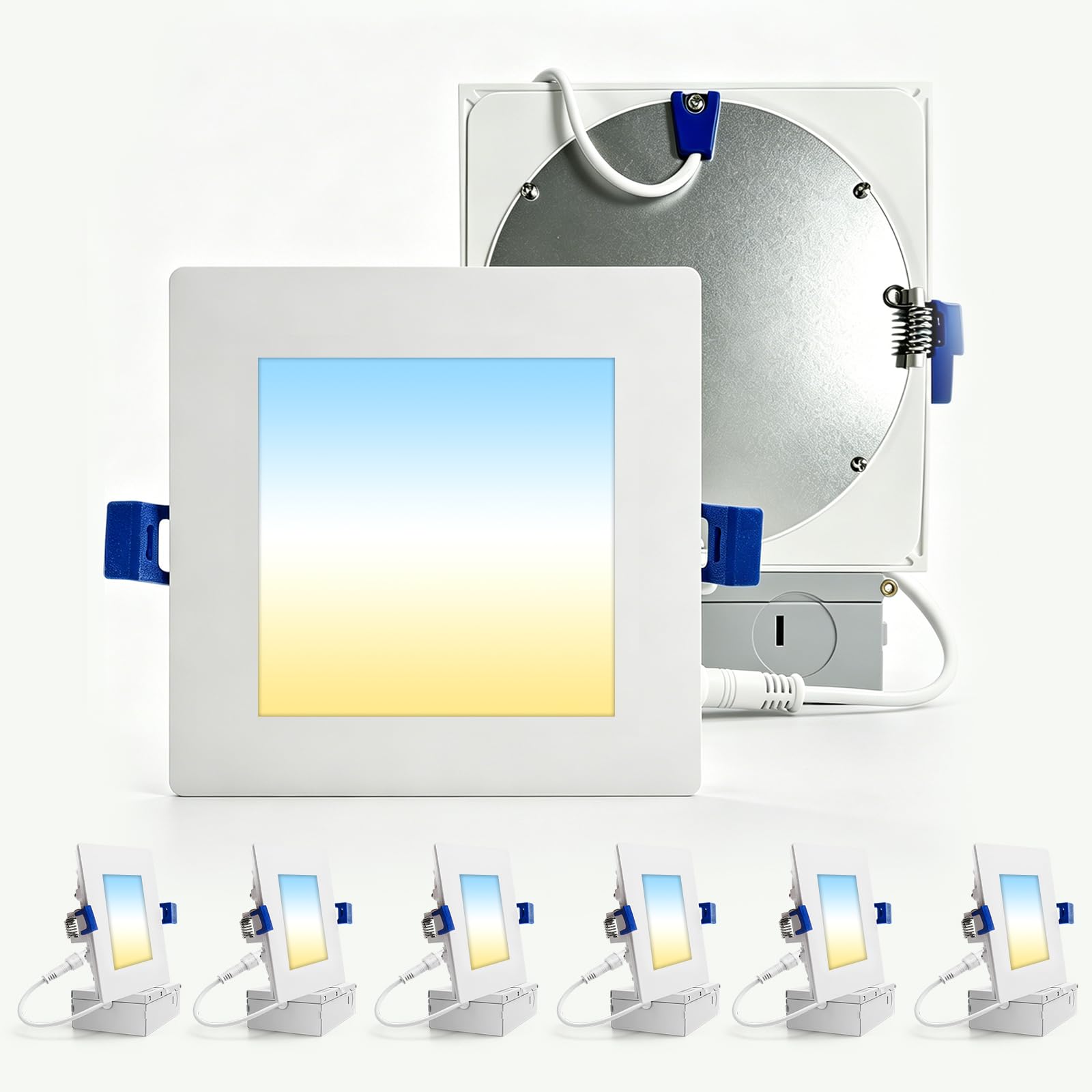 6 Inch Square LED Recessed Lighting 6Pack, Low Profile Slim Panel Downlight, 5CCT Selectable 2700K-5000K, Dimmable, IC Rated, Ea